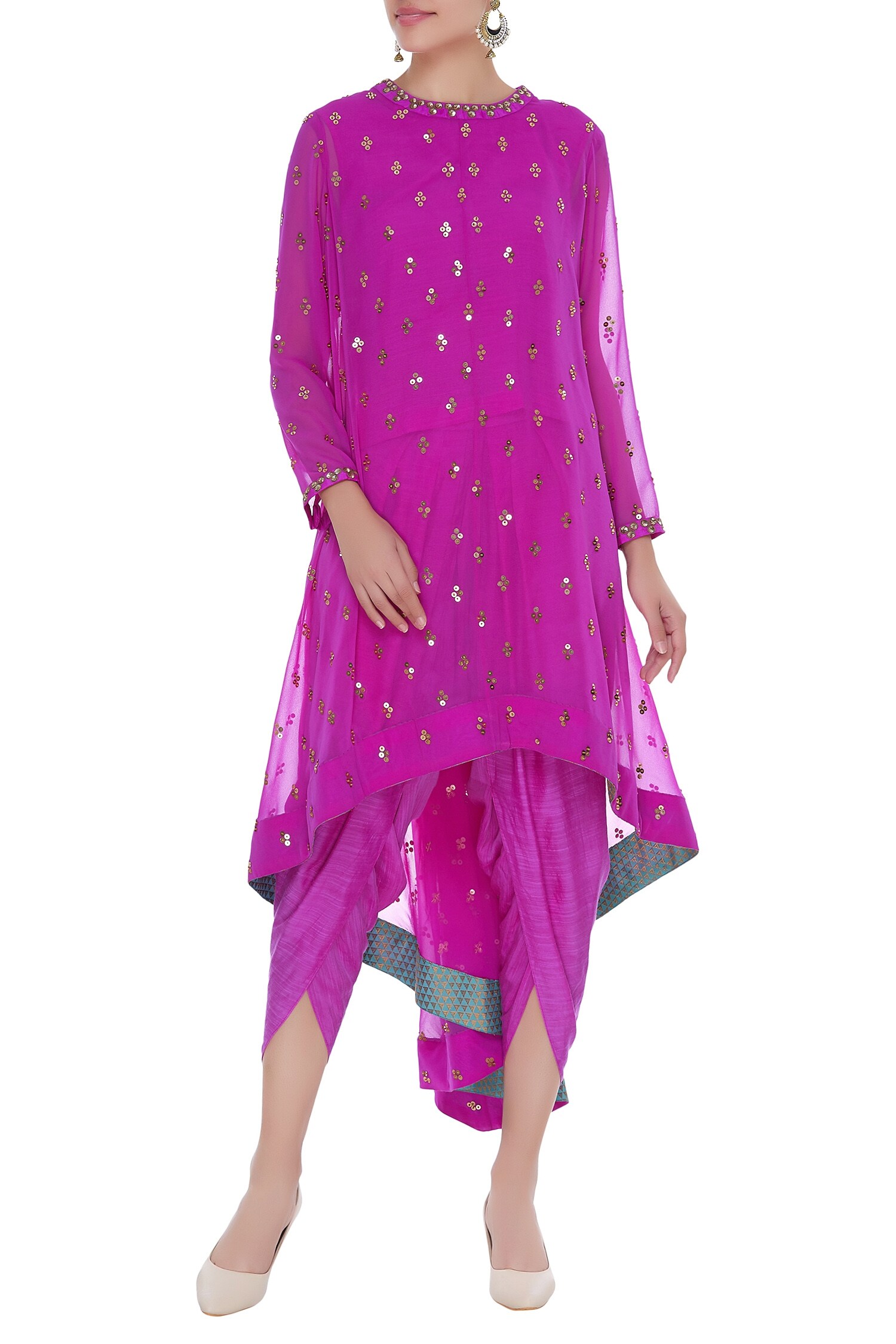 Vvani by Vani Vats Pink Sequin Embroidered Jacket With Inner And Dhoti
