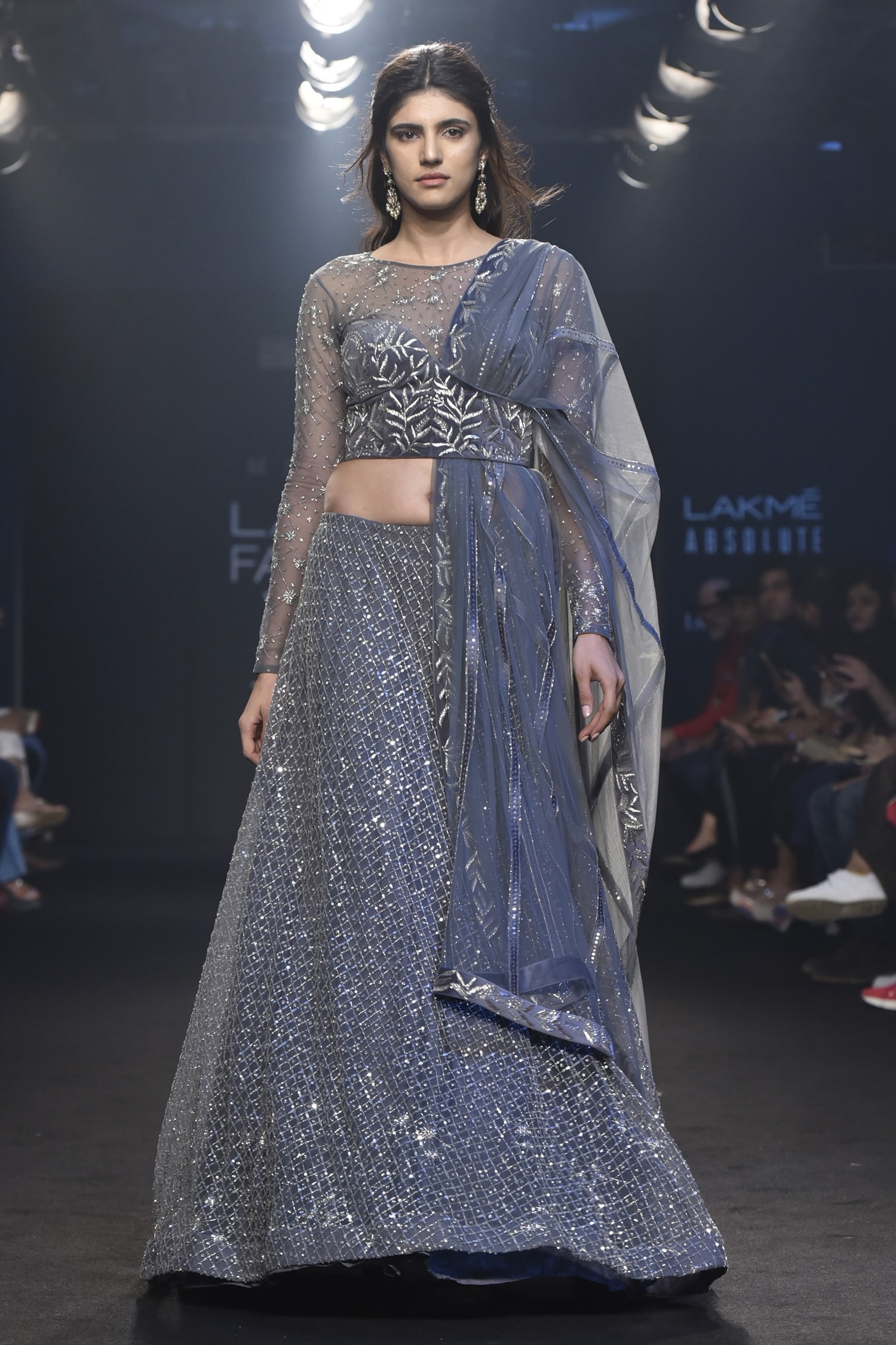 Buy Mishru Blue Velvet And Tulle Hand Embroidered Lehenga Set Online ...