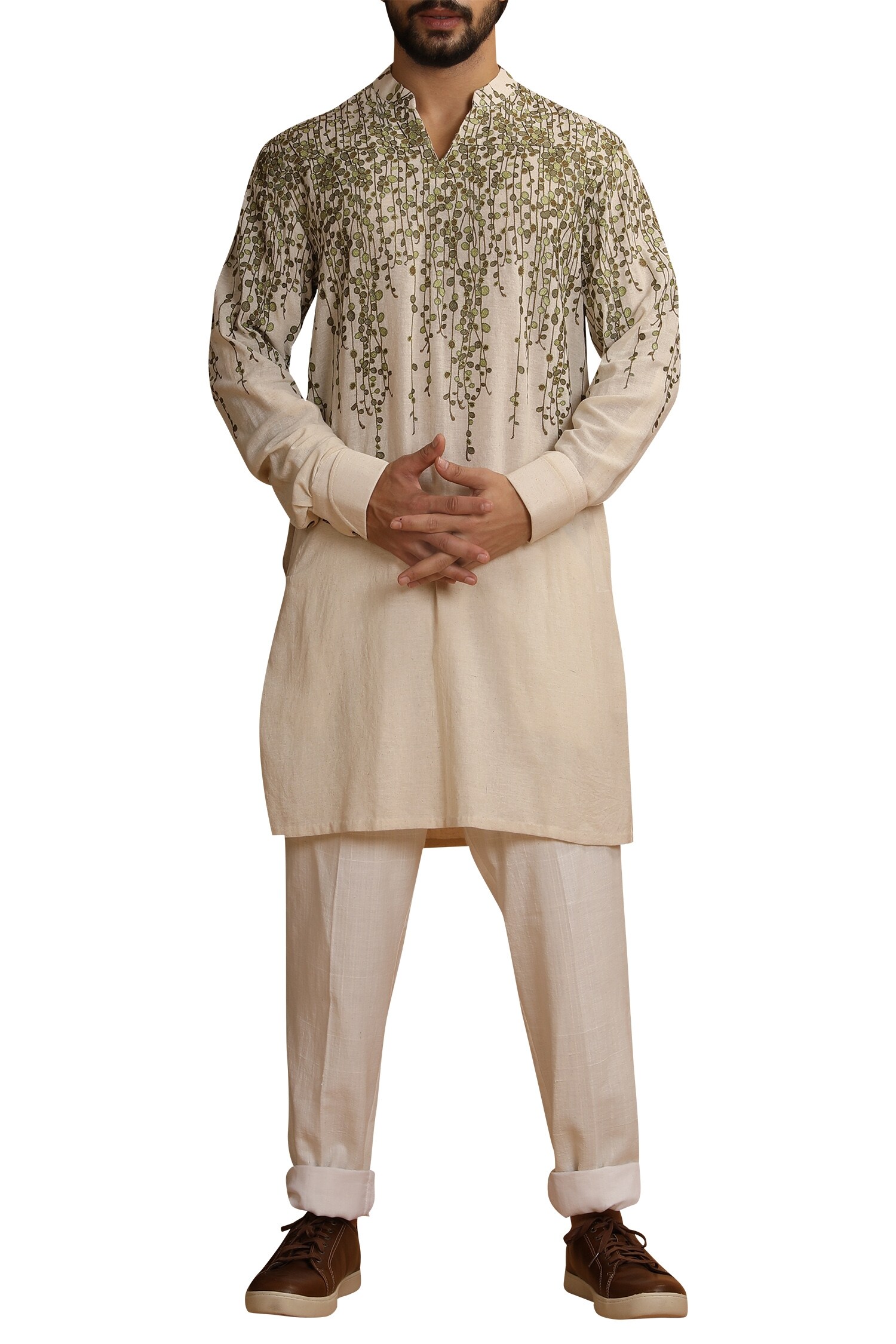 Buy Nakita Singh Men White Embroiedered Kurta With Cuff Sleeves Online Aza Fashions