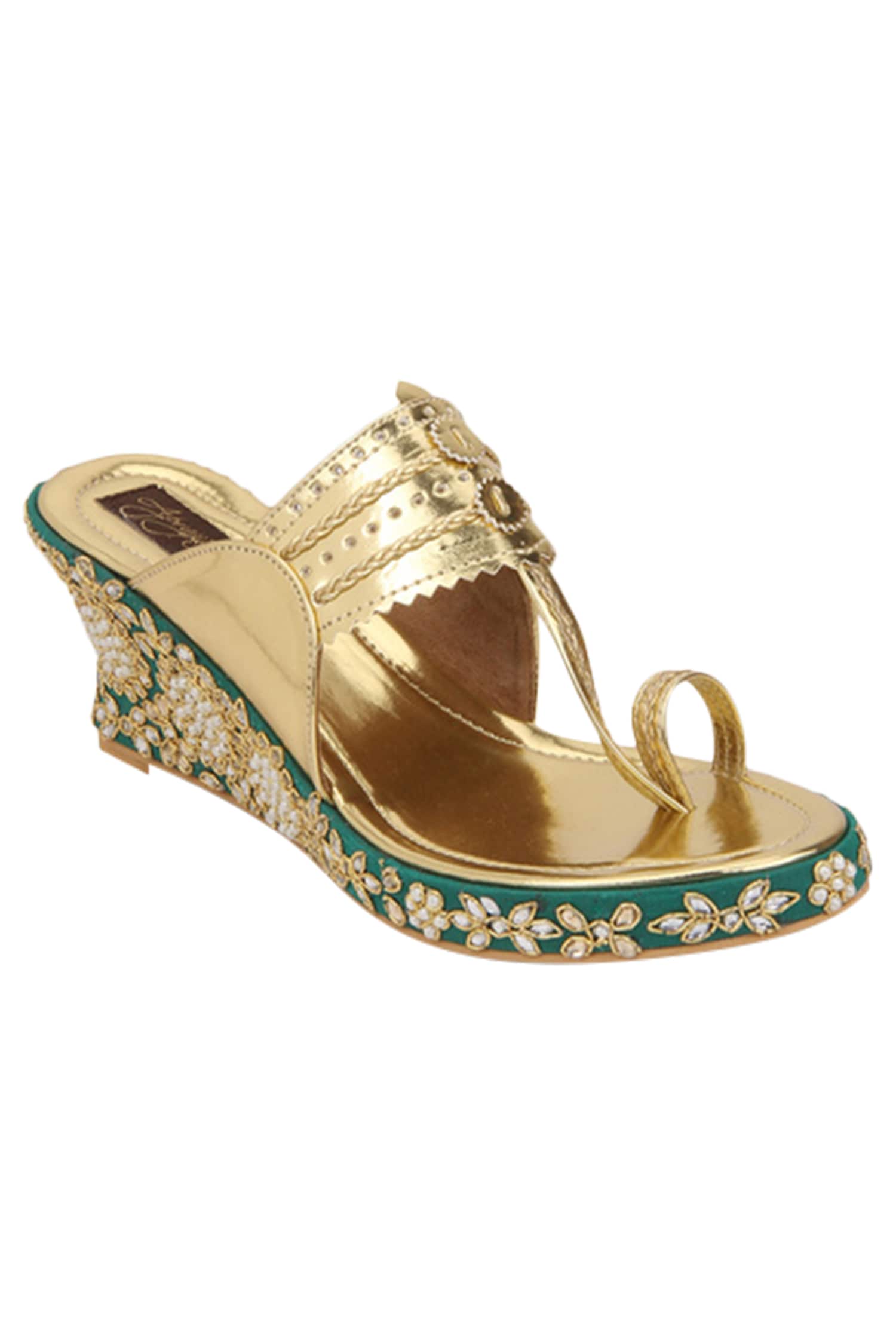 Buy Gold Embroidered Floral Wedges by Aprajita Toor Online at Aza Fashions.