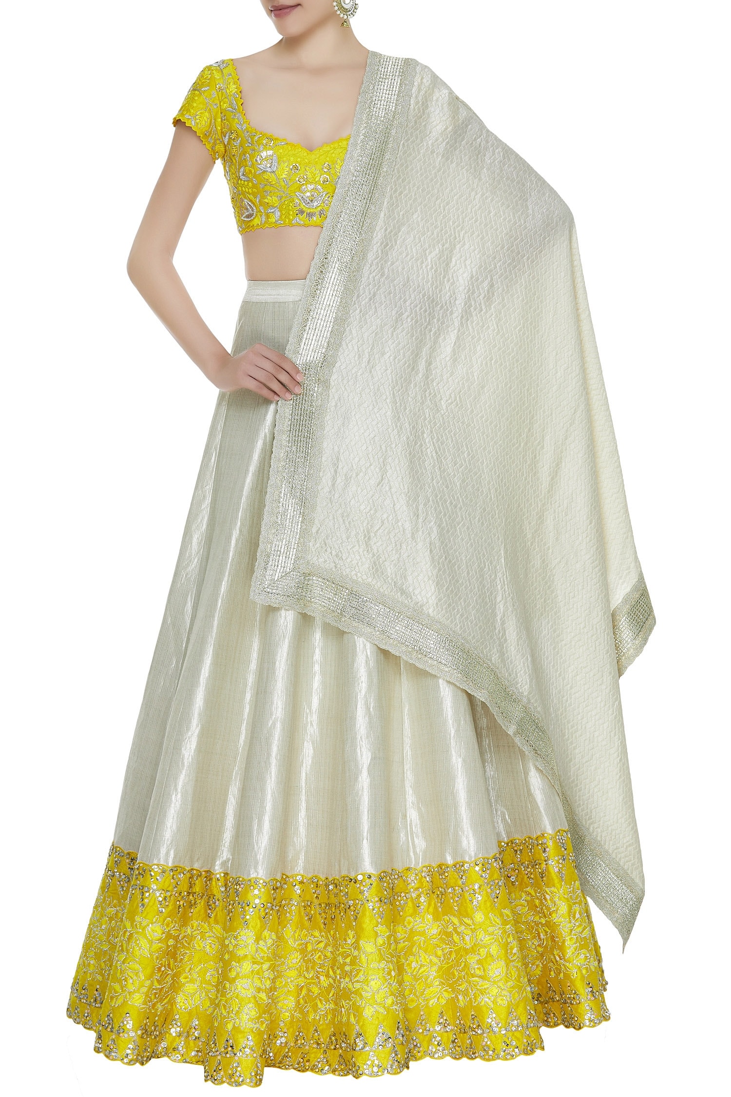 Buy Blue Lotus Design Yellow Embroidered Lehenga Set With Dupatta ...