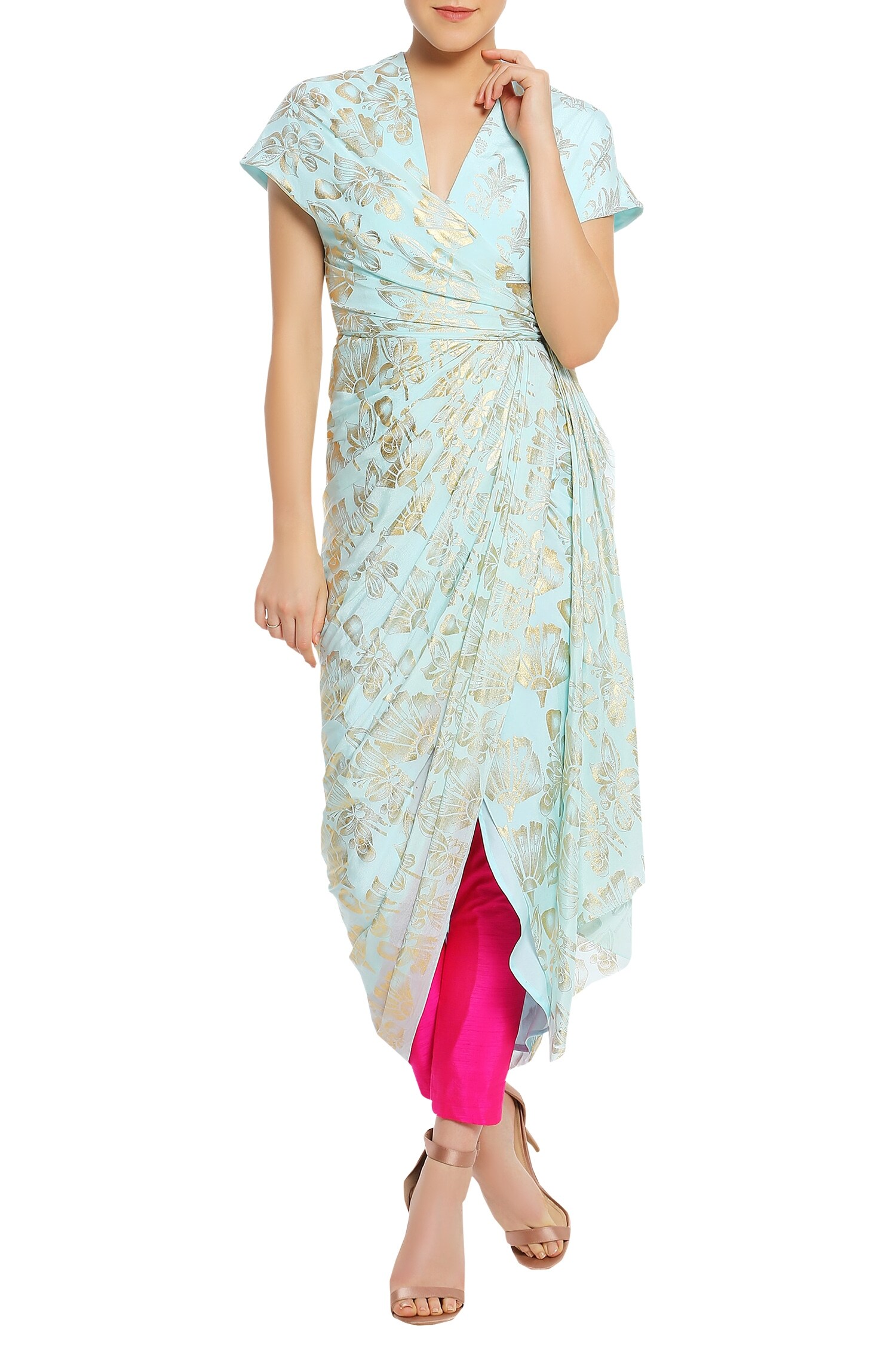 Buy Stamp print wrap kurta with pants by Masaba at Aza Fashions