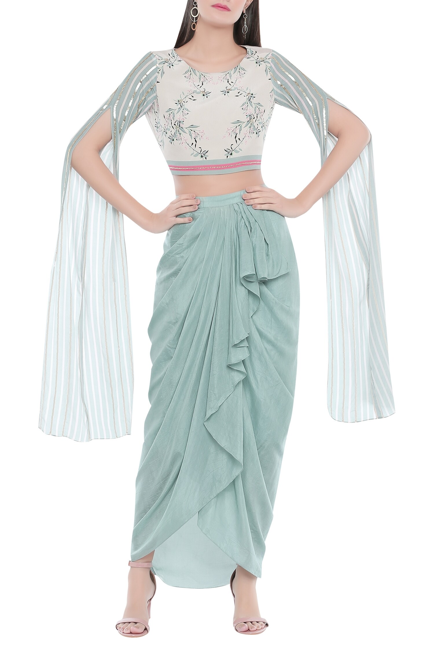 Buy Soup by Sougat Paul Blue Crepe Printed Skirt Set Online | Aza Fashions