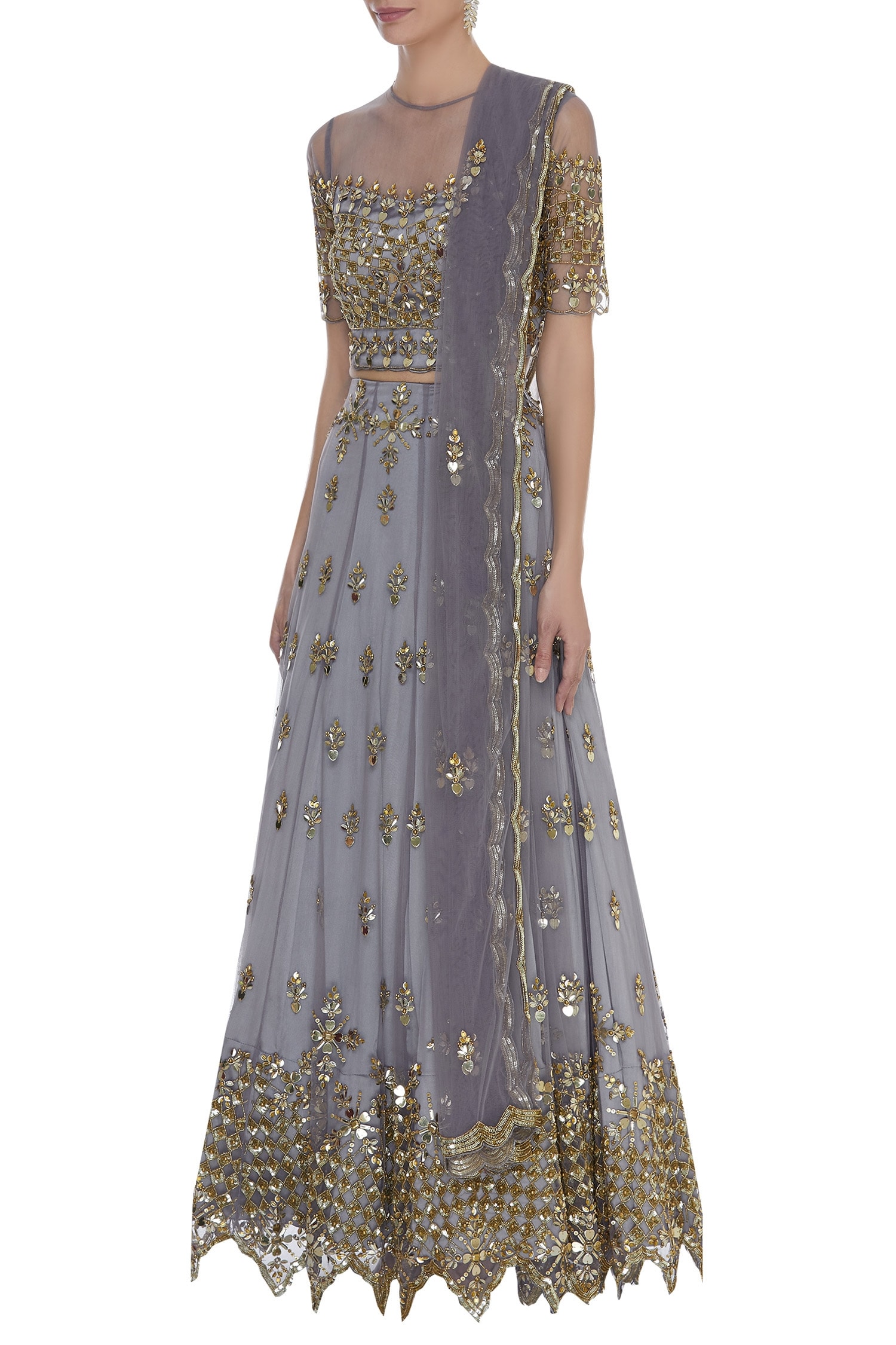 Buy Neha Mehta Couture Grey Embroidered Lehenga Set Online | Aza Fashions