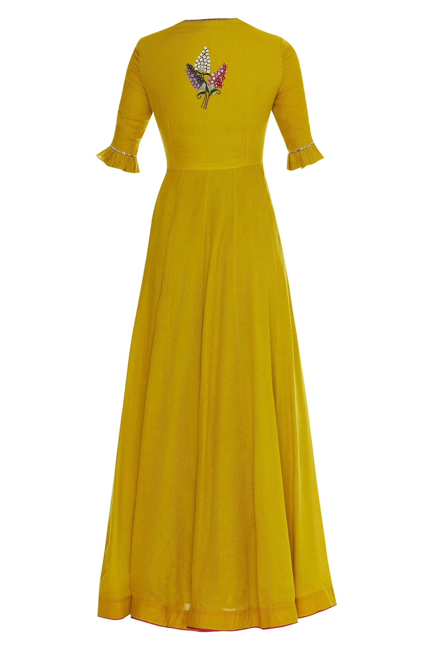 Buy Desert Shine by Sulochana Jangir Yellow Buta Embroidered Maxi Dress ...