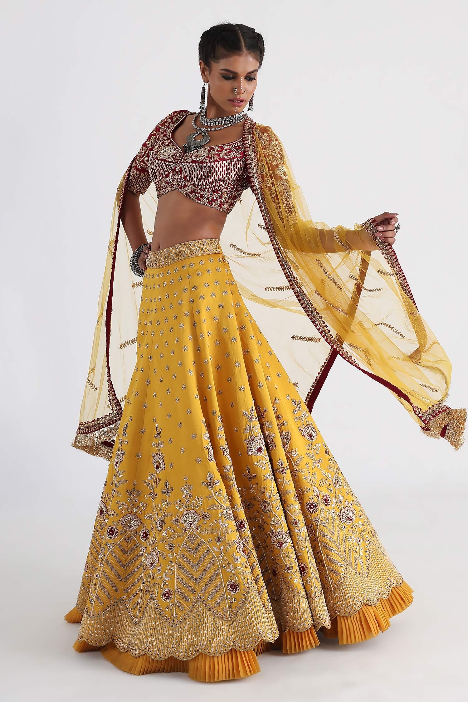 Yellow Color Bridal Lehenga Choli With Digital Print and Sequence  Embroidery in USA, UK, Malaysia, South Africa, Dubai, Singapore