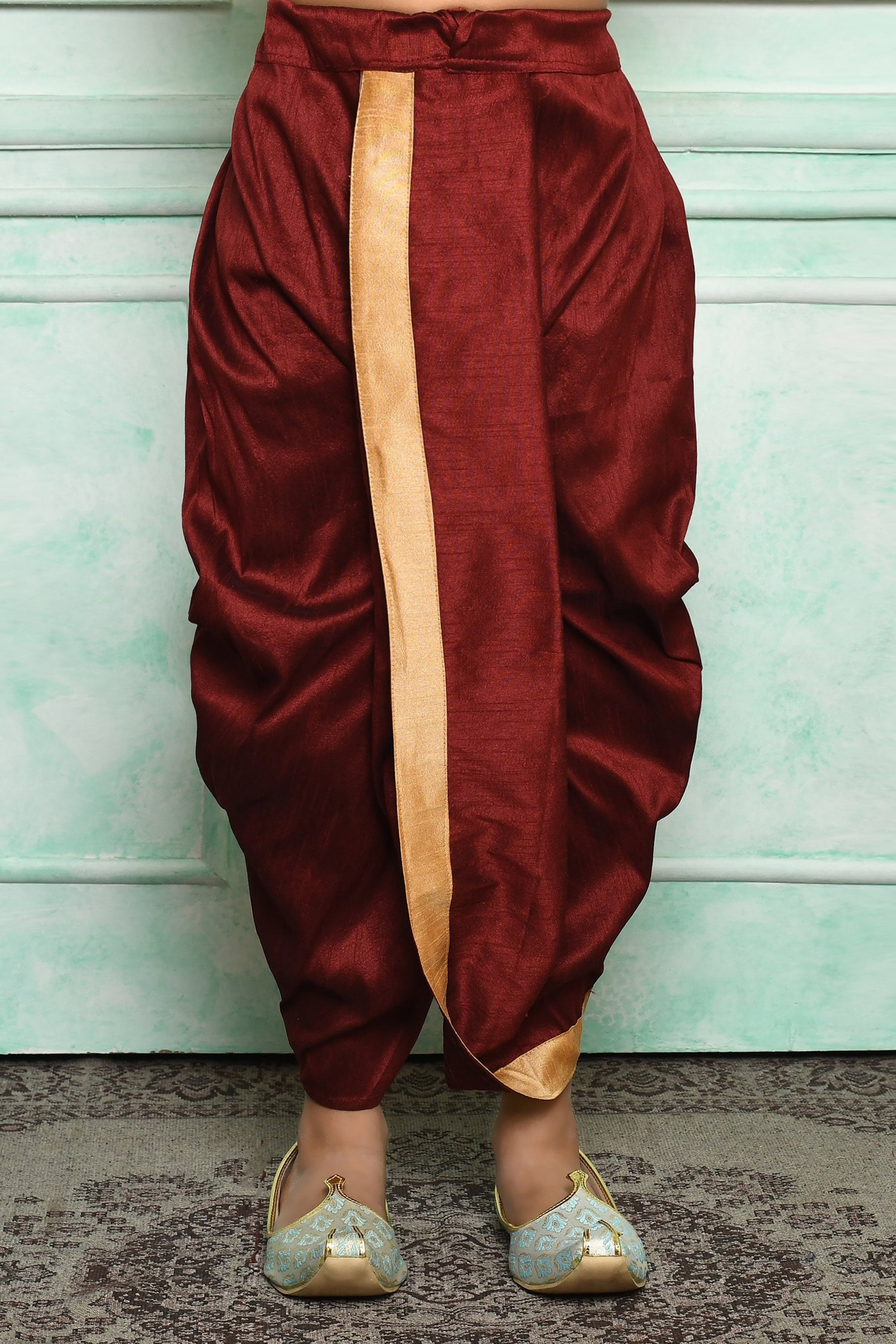 Embroidered Rayon A Line Kurta with Dhoti Pant in Maroon : TVE1007