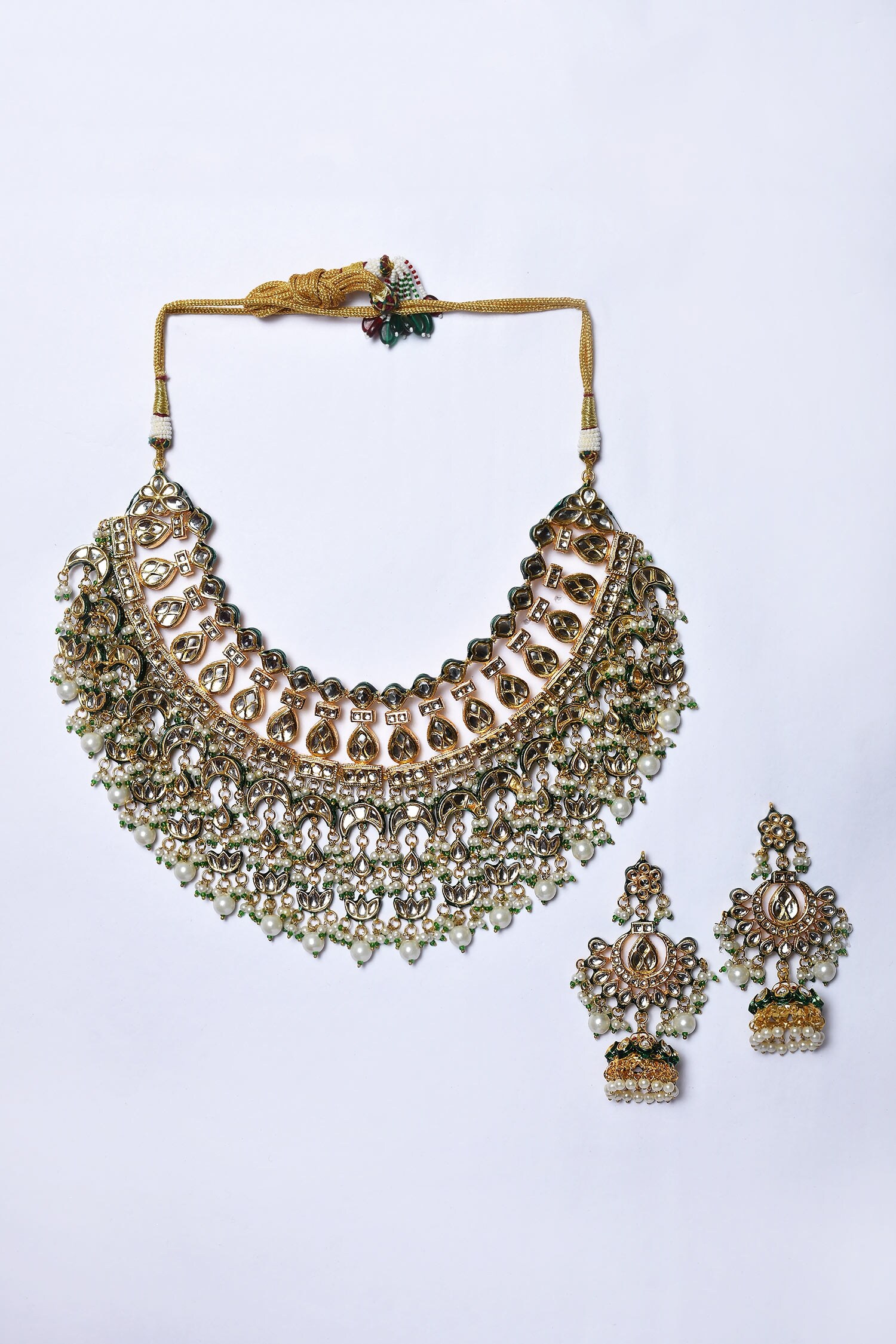 Buy Gold Plated Kundan Brass Mughal Pattern Embellished Necklace 
