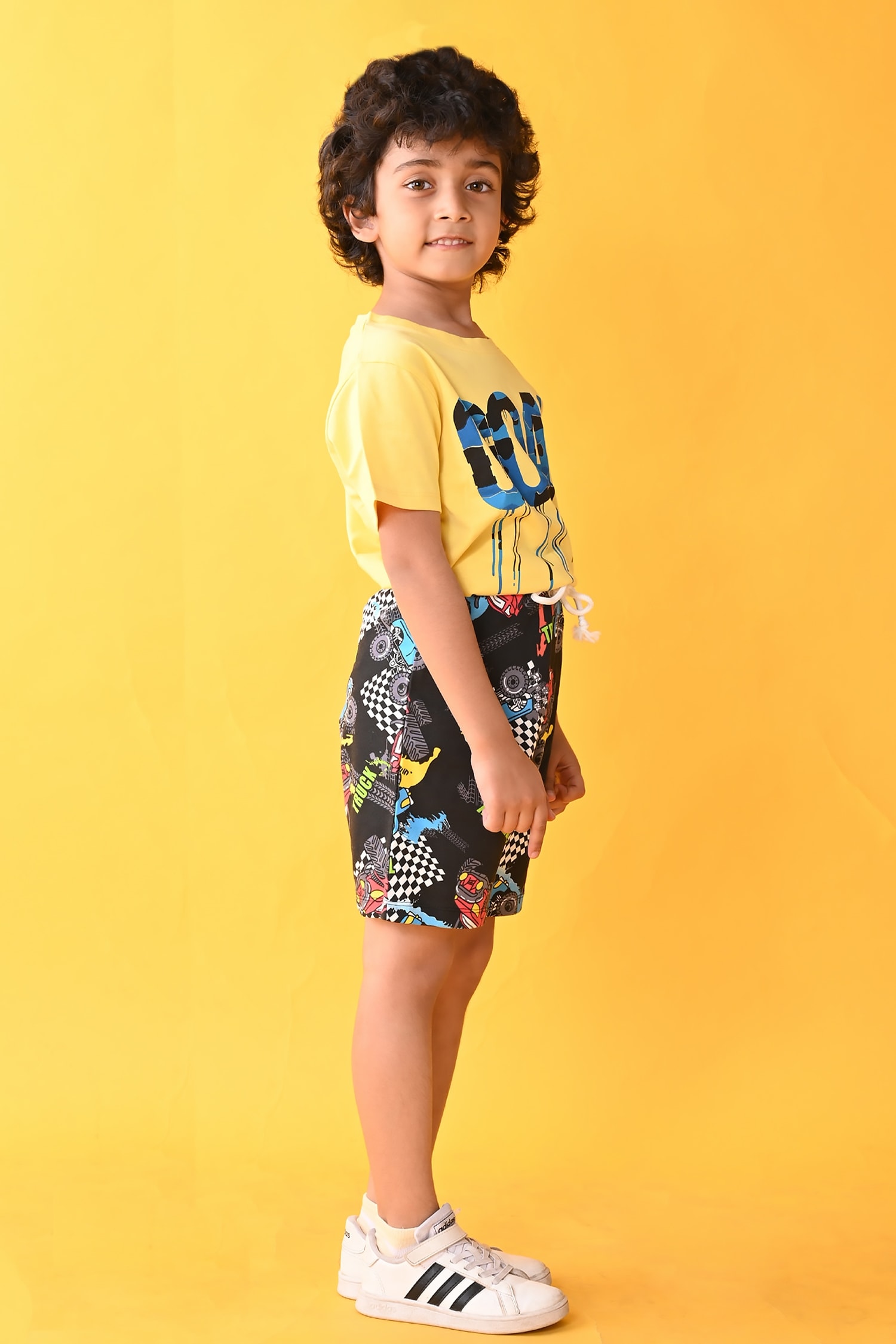 Anthrilo - Yellow Goal Print T-shirt And Contrast Shorts Set For Boys