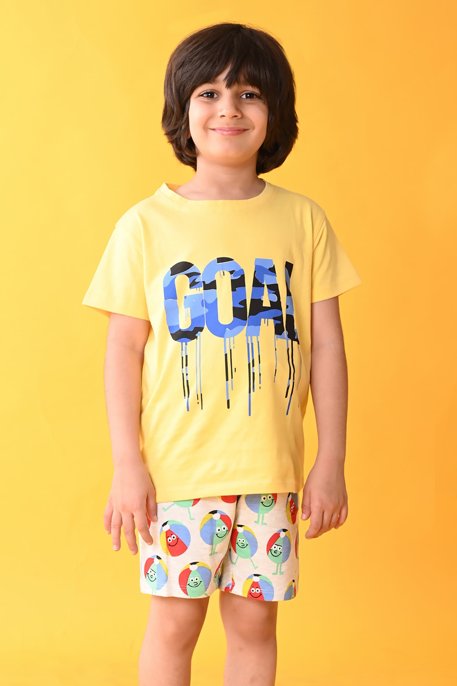 Anthrilo - Yellow Goal Print T-shirt And Shorts Set For Boys
