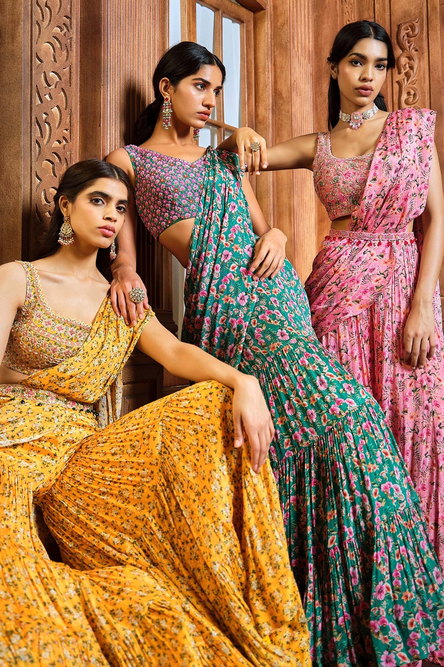 Buy Pink Chiffon And Organza Lining Shantoon Sharara Saree With Blouse For  Women by Aneesh Agarwaal Online at Aza Fashions.