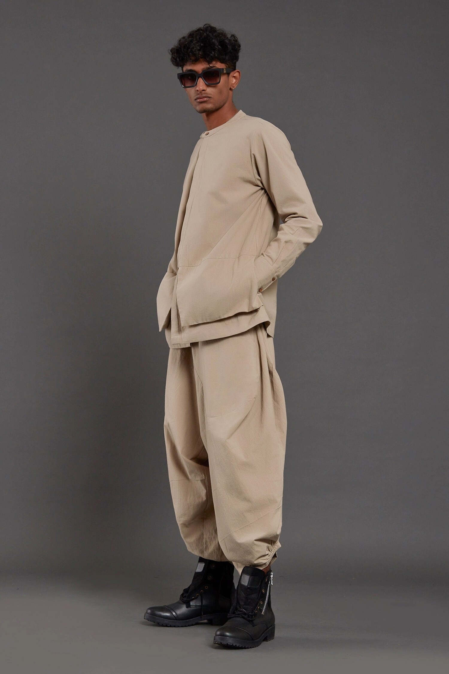 Buy Mati Beige Cotton Shirt And Baggy Pant Set Online | Aza Fashions