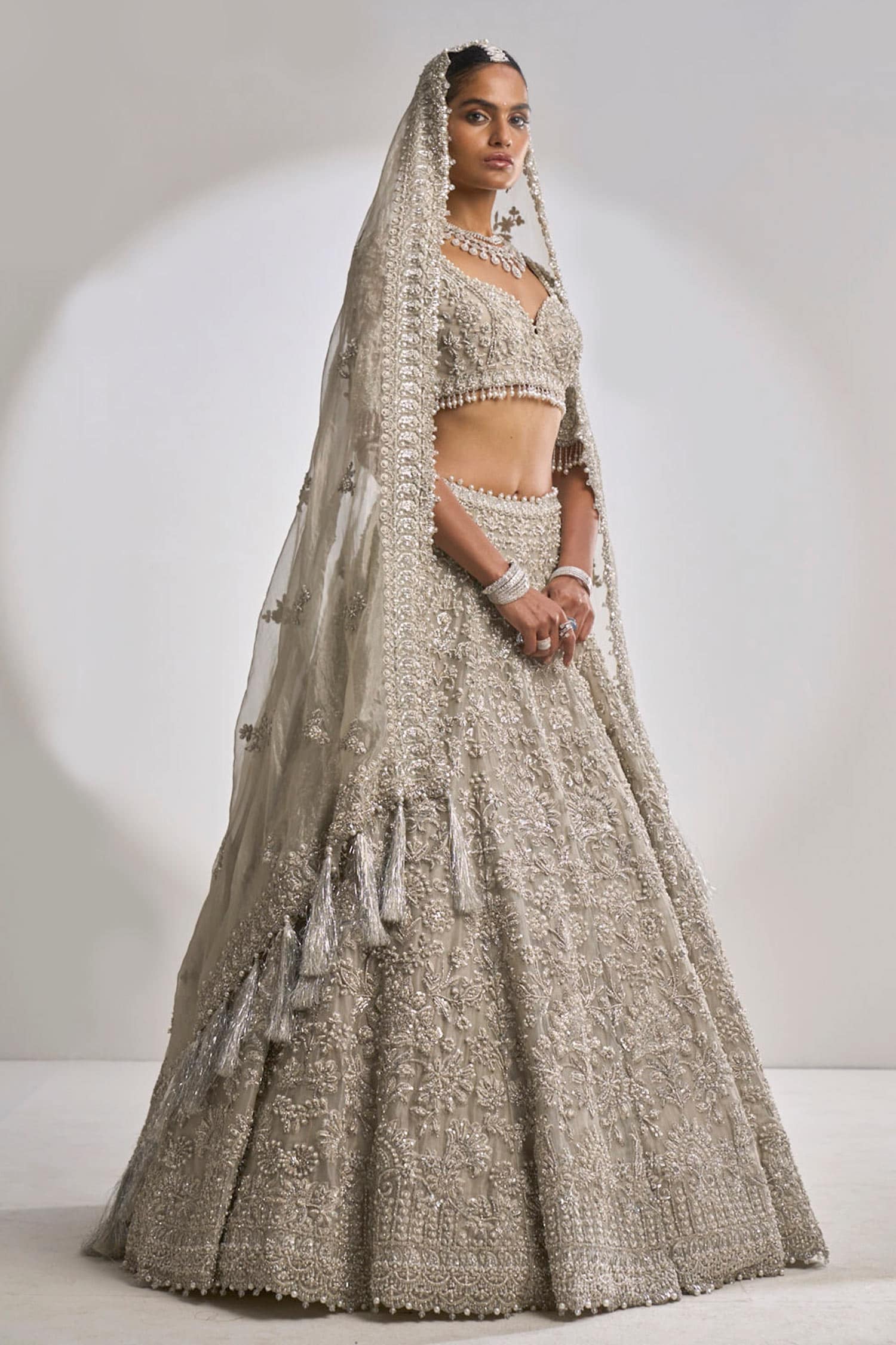 Designer Bridal Lehenga - Beige Embroidered Pure Organza Lehenga Choli –  Empress Clothing