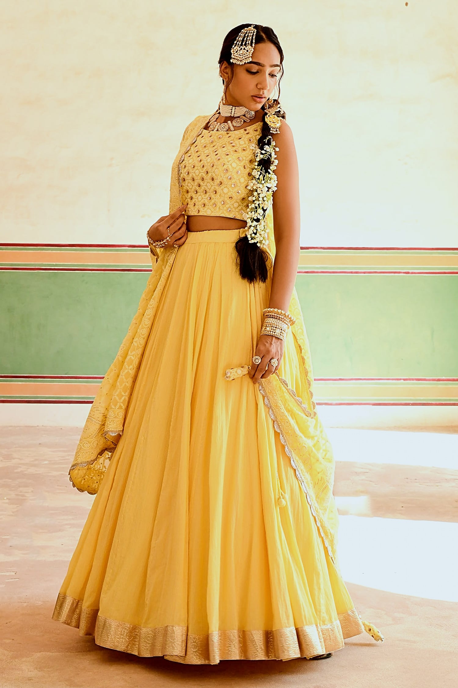 A Mustard Green Lehenga Set