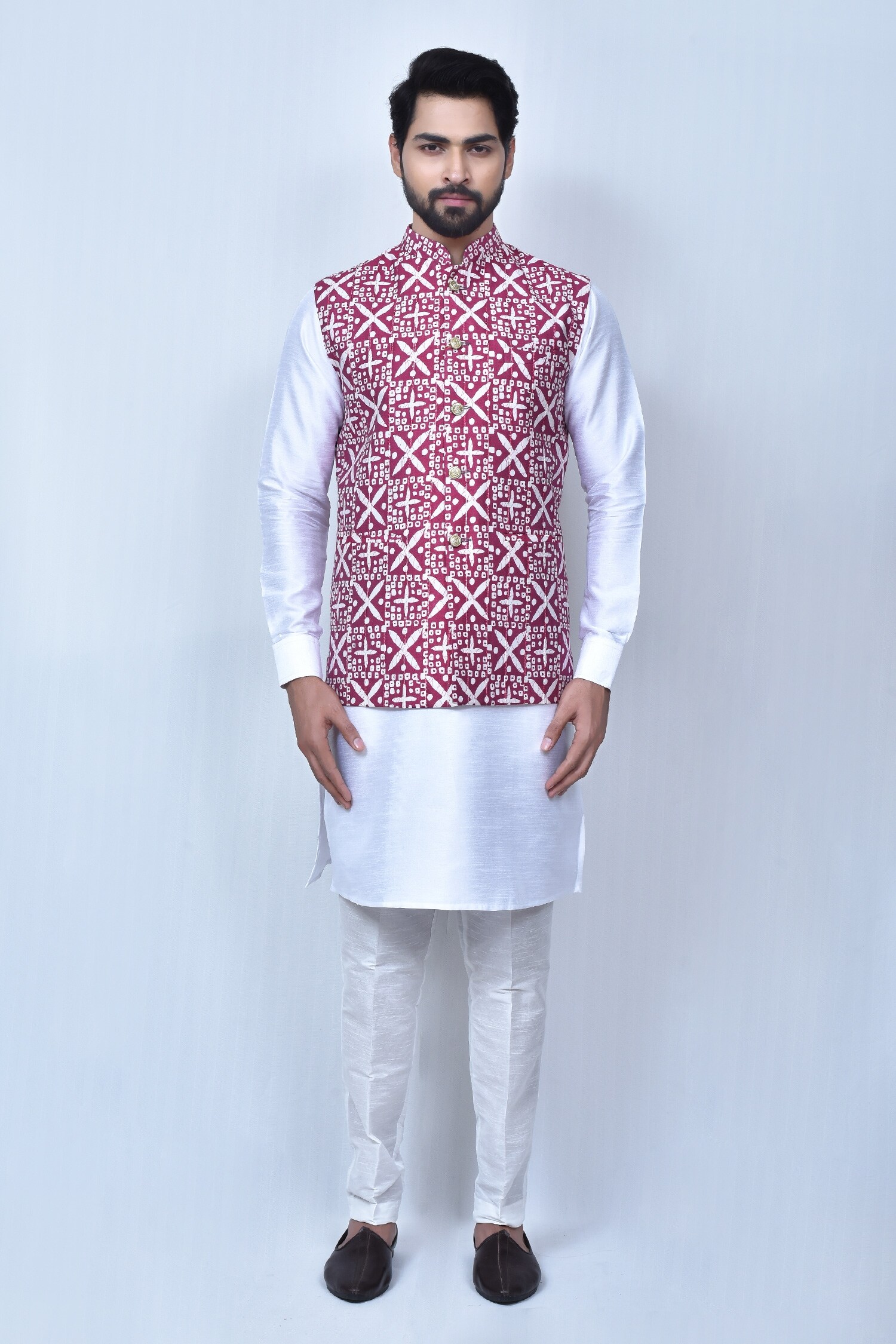 Buy Magenta Kurta And Pant Art Silk Printed Bandhani & Cotton 