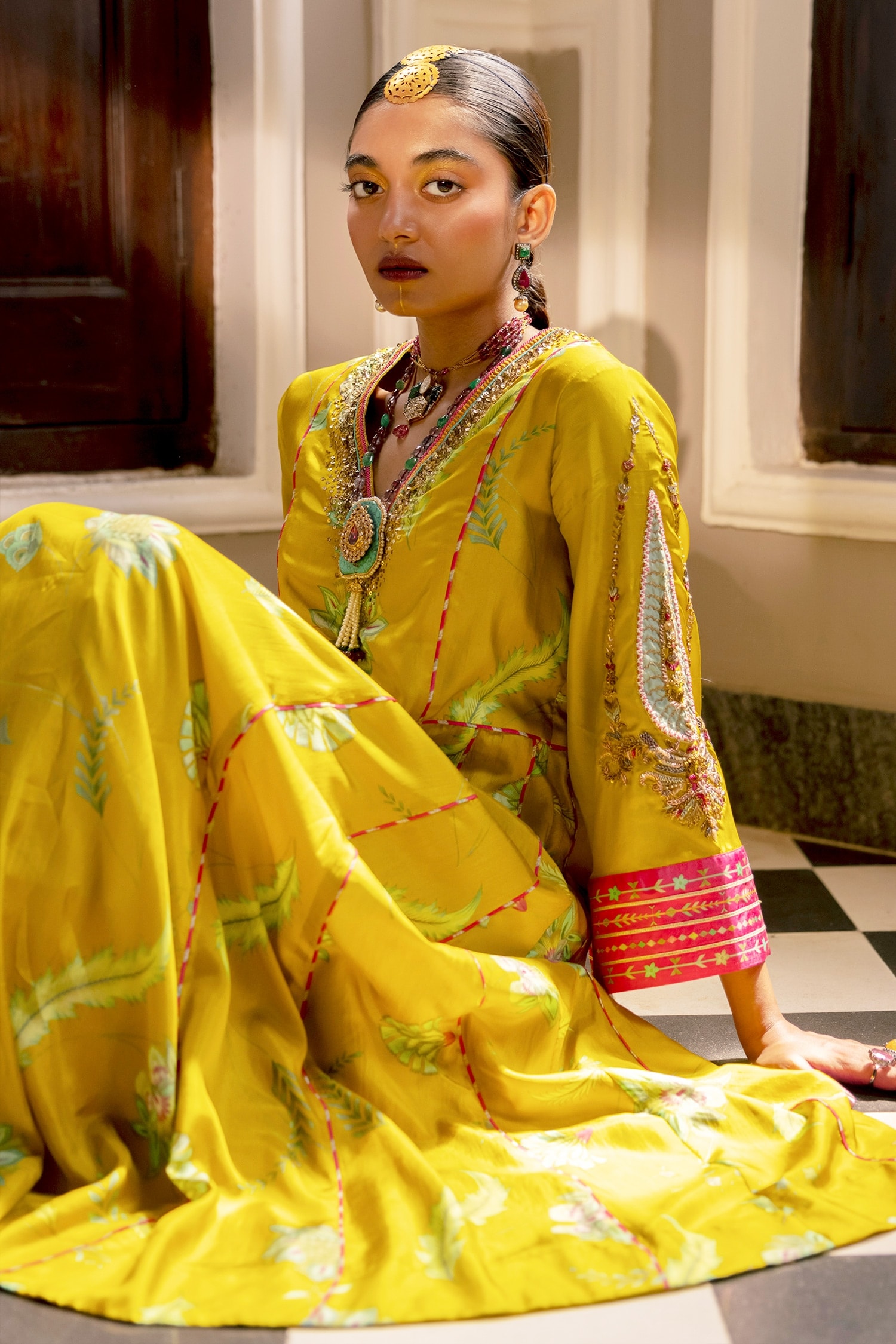 Mustard Yellow & Multi Color Janet Floral Embroidered Suit Set