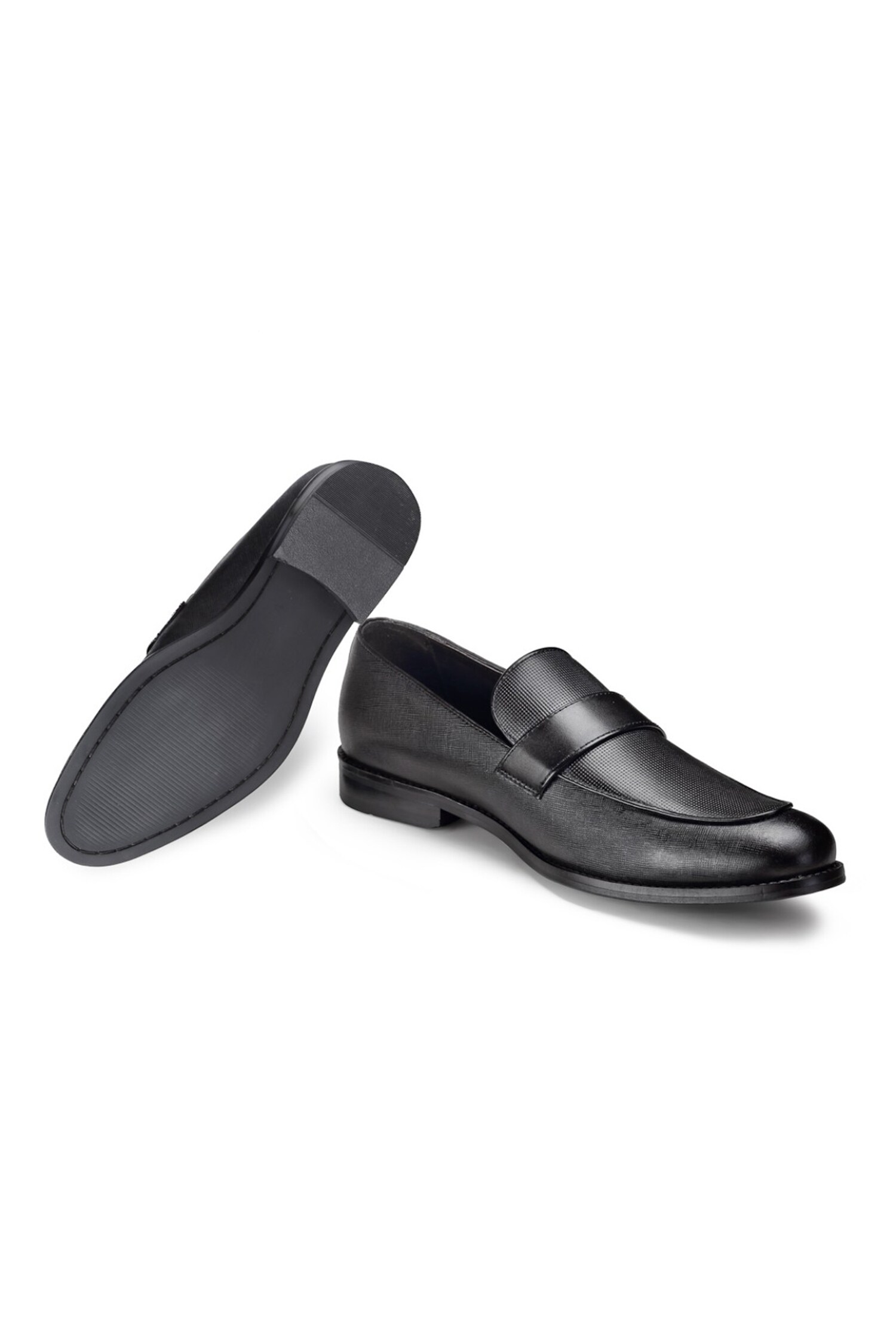 Hats Off Accessories - Black Genuine Leather Round Toe Penny Loafers For Men