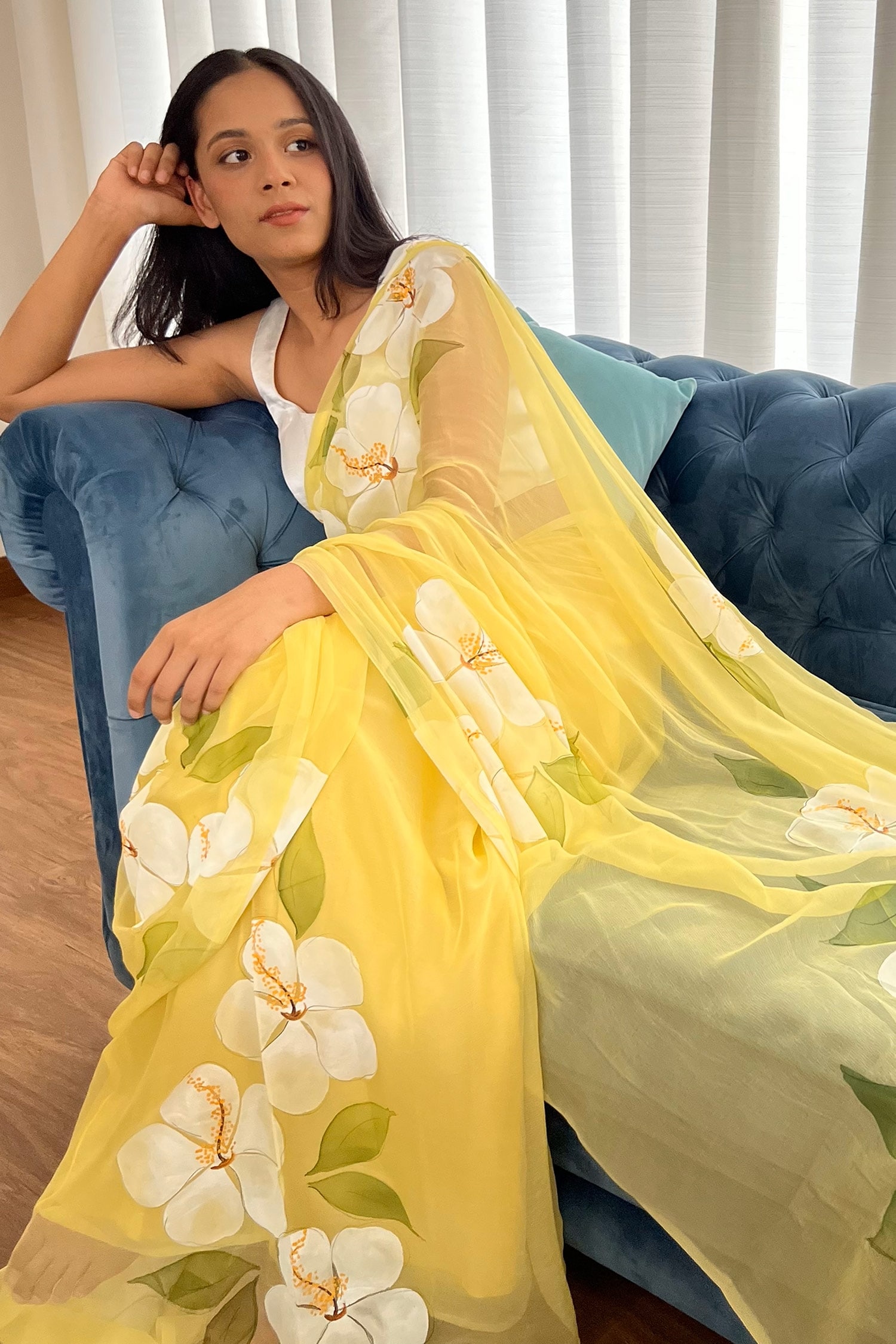 Online store for Georgette Sarees in India — Yellow Fashion - Kriya - Medium