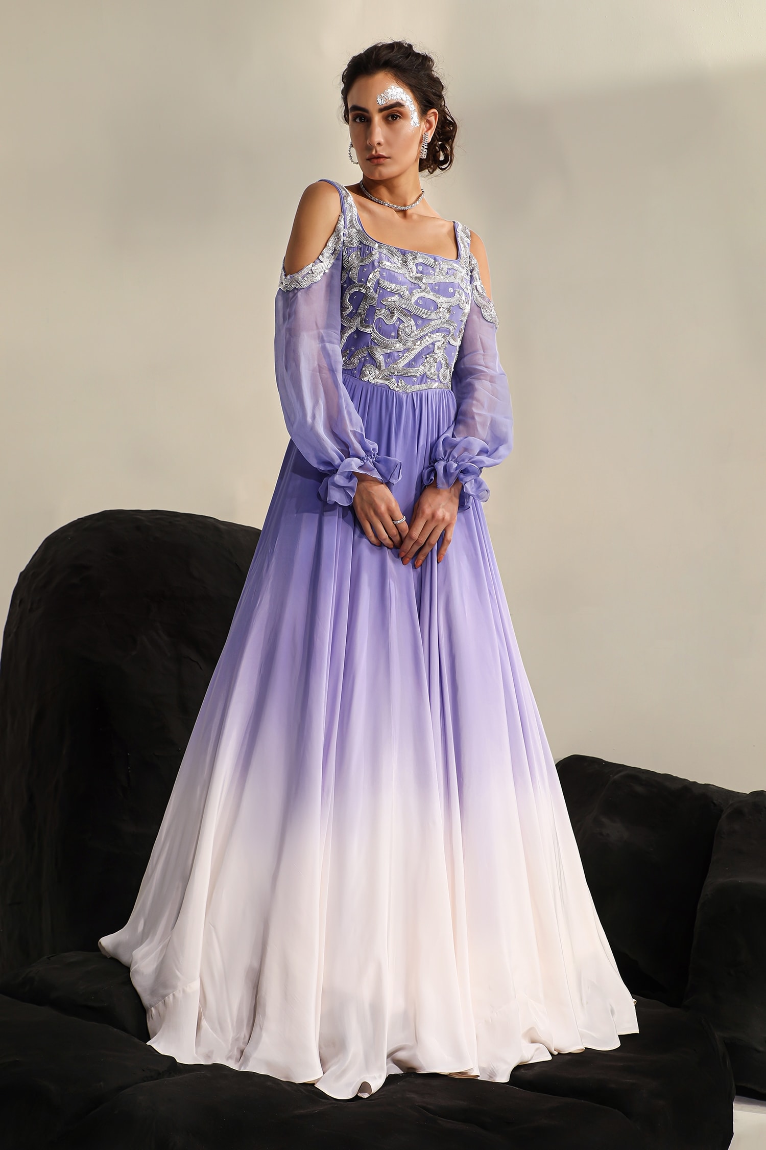 Purple Elegant Alia Cut Gown | Digital Print & Sequins |