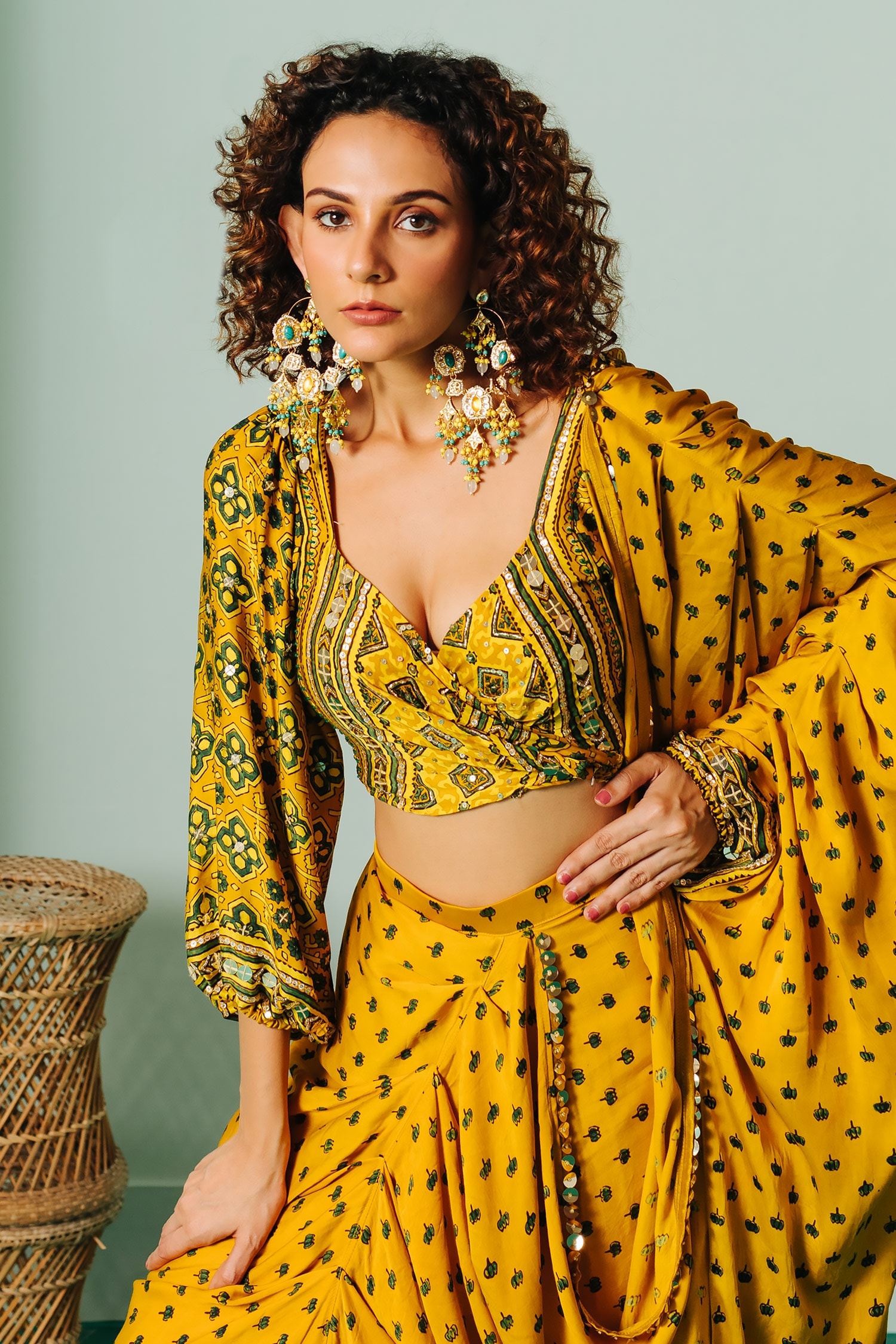 Yellow Floral Printed Satin Silk Blouse – Mahitha Prasad