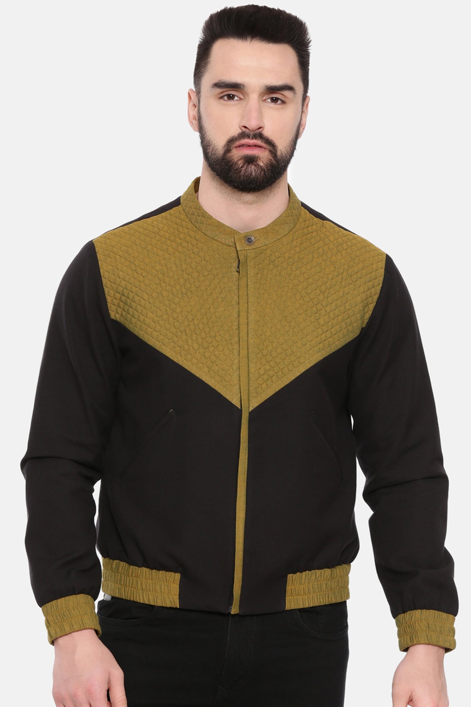 Mayank Modi - Men Black Cotton Solid And Linen Bomber Jacket For Men