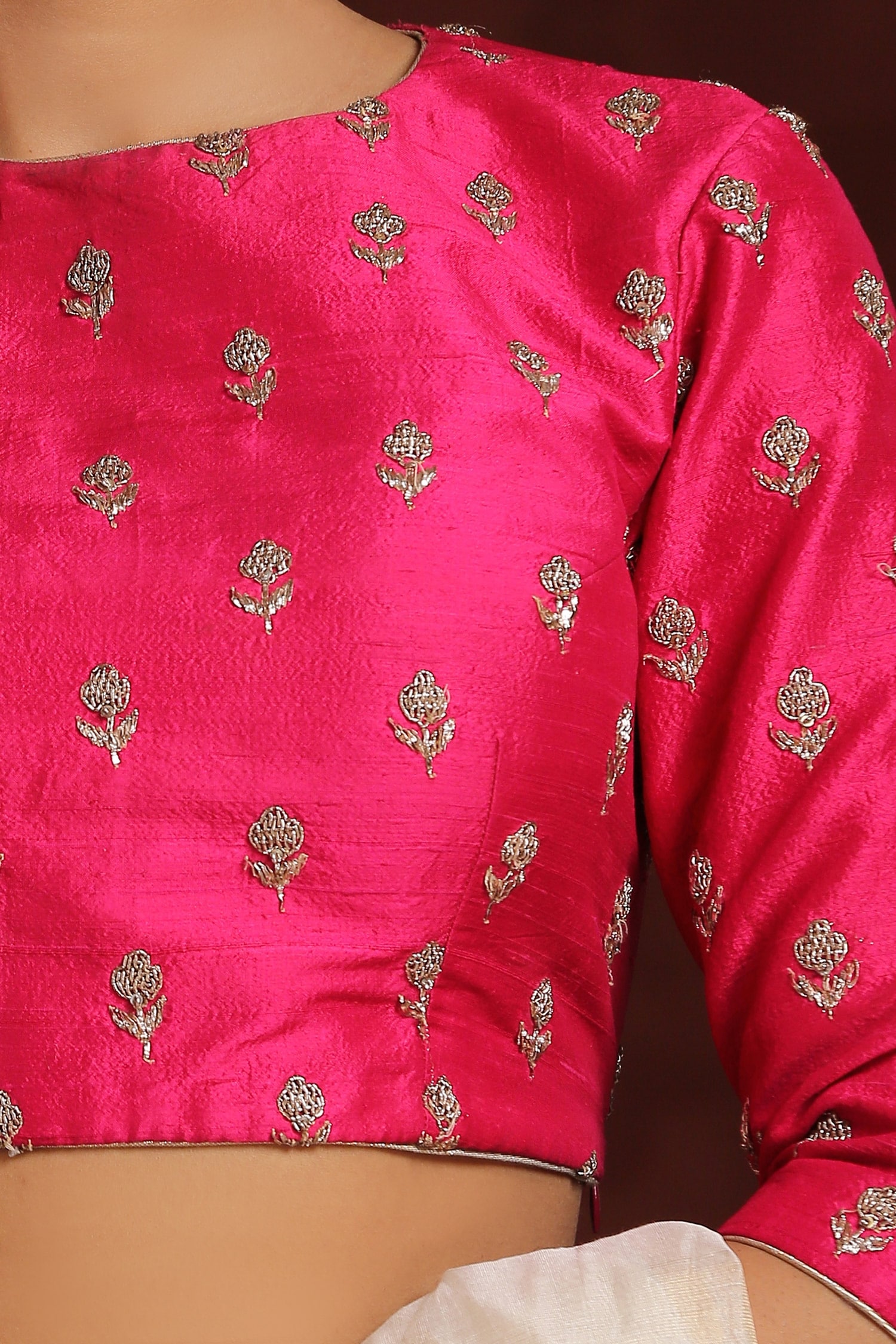 Buy Pink Raw Silk Embroidery Zardozi V Neck Front Tie Up Saree Blouse For  Women by Weaver Story Online at Aza Fashions.