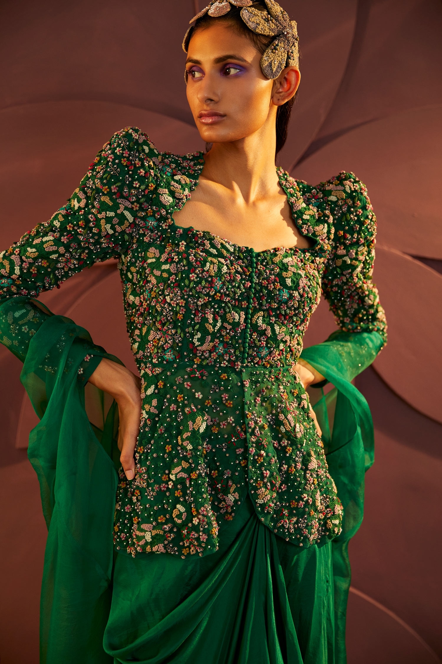 Green top peplum jacket