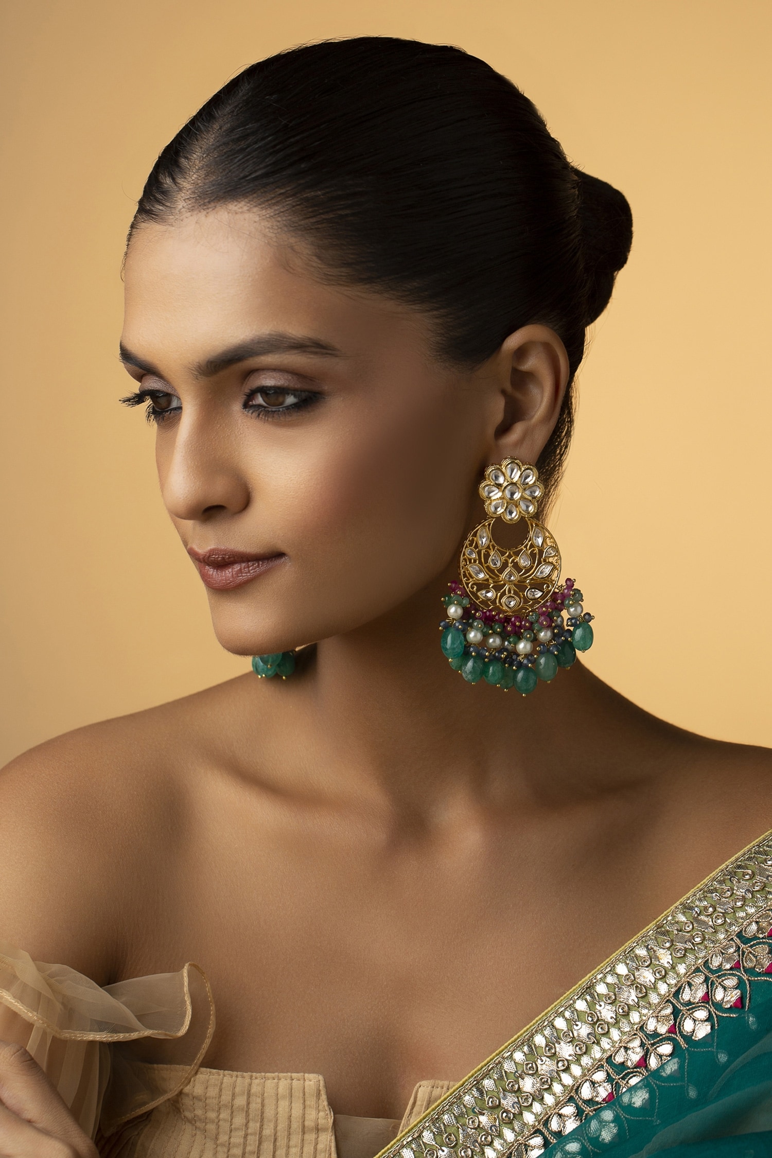 Gold Finish Jade Green Stone Chandbali Earrings Design by Paisley Pop at  Pernia's Pop Up Shop 2024