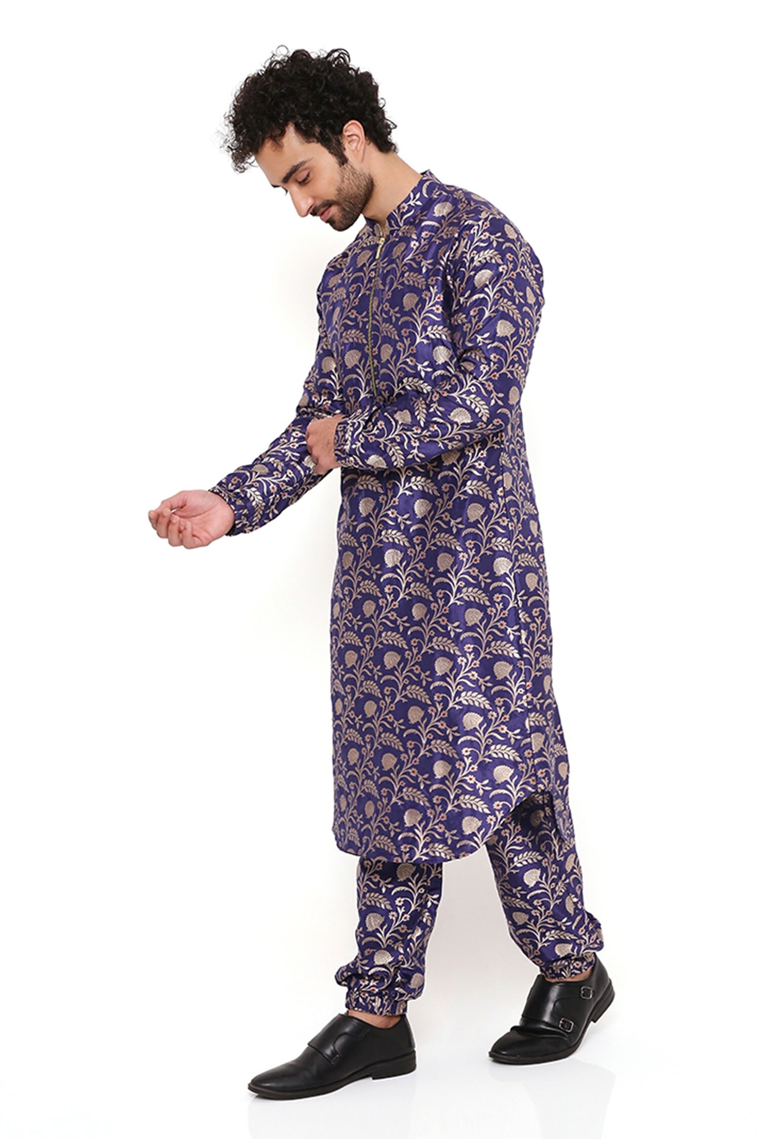 Buy Blue Brocade Silk Woven Floral Bomber Kurta And Joggers Set For Men by  PS Men by Payal Singhal Online at Aza Fashions.