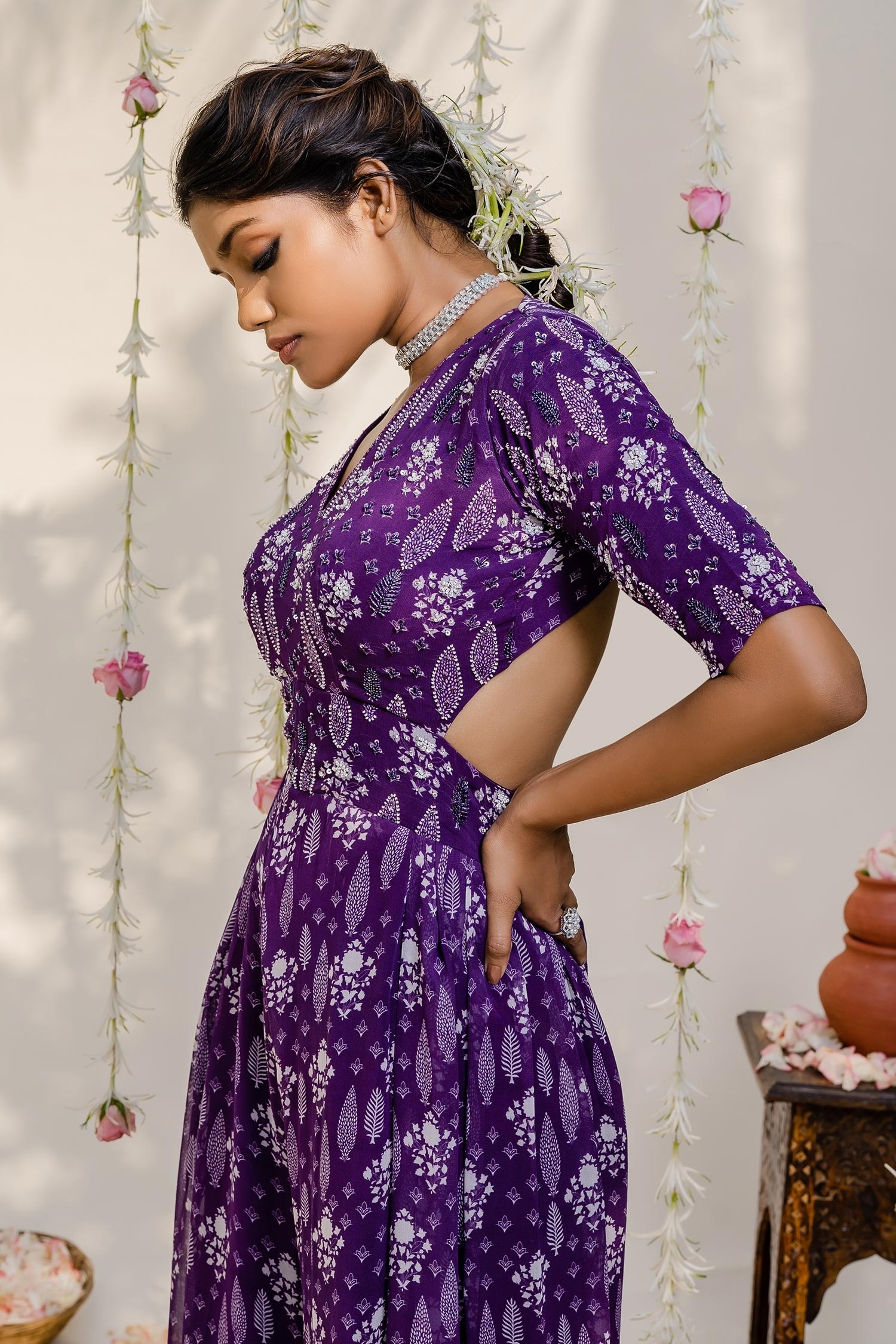 Buy Purple Viscose Georgette Printed Floral V Neck Jumpsuit For Women by  Redpine Designs Online at Aza Fashions.