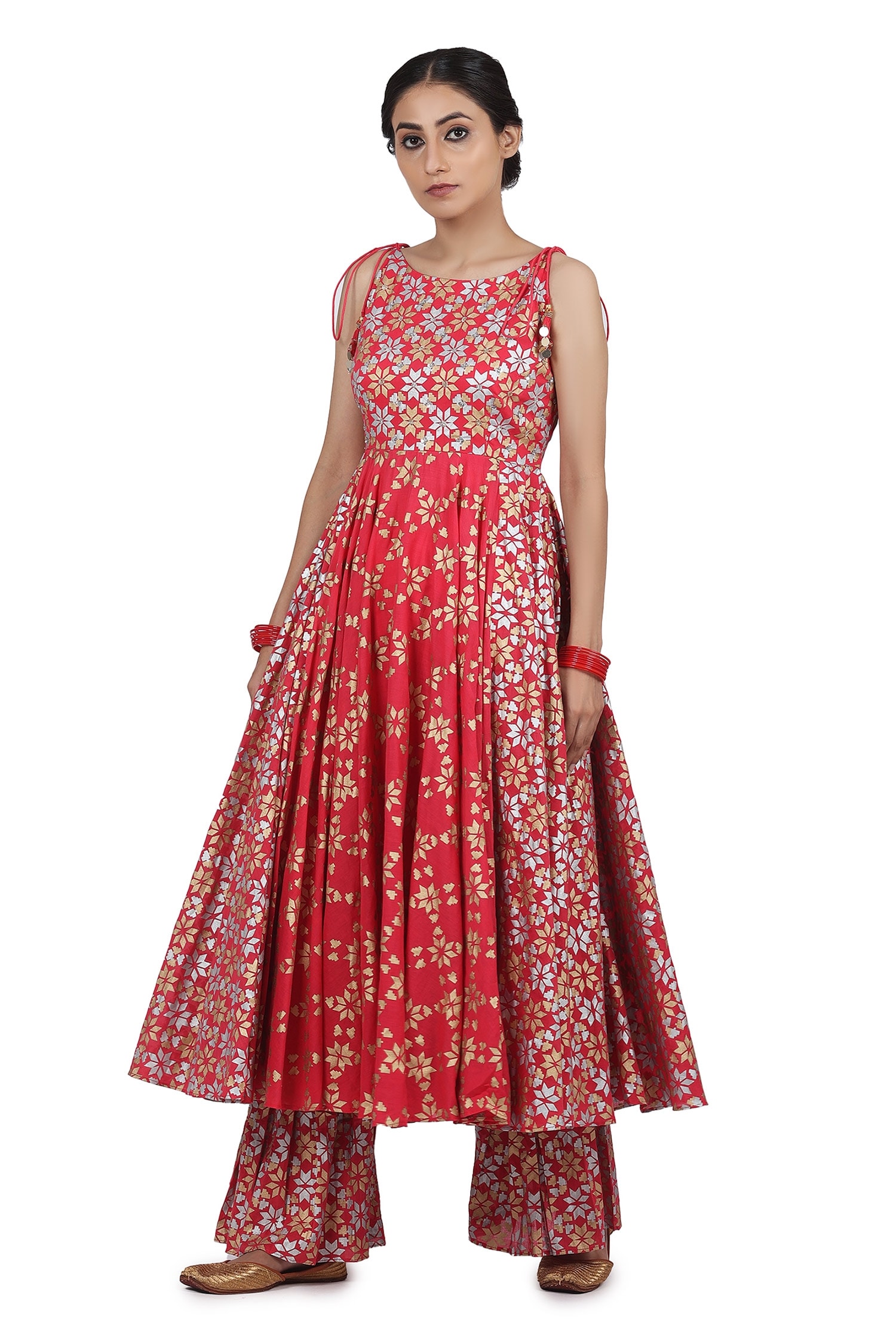 Buy Seema Nanda Pink Cotton Mul Reet Phulkari Print Anarkali Sharara ...