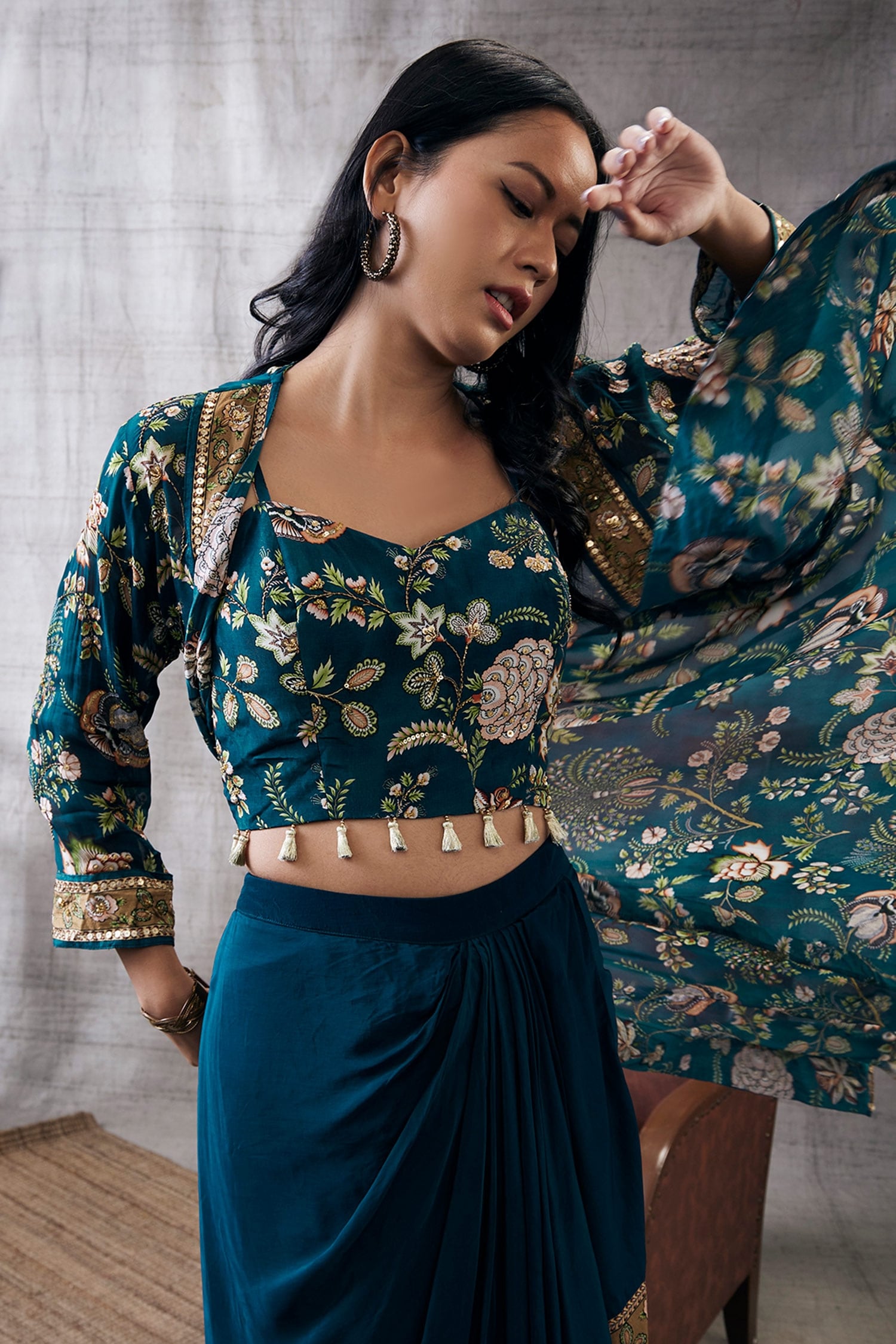 Buy Blue Silk And Embroidery Sarouk & Sequin Jacket Lehenga Set For Women  by Soup by Sougat Paul Online at Aza Fashions.