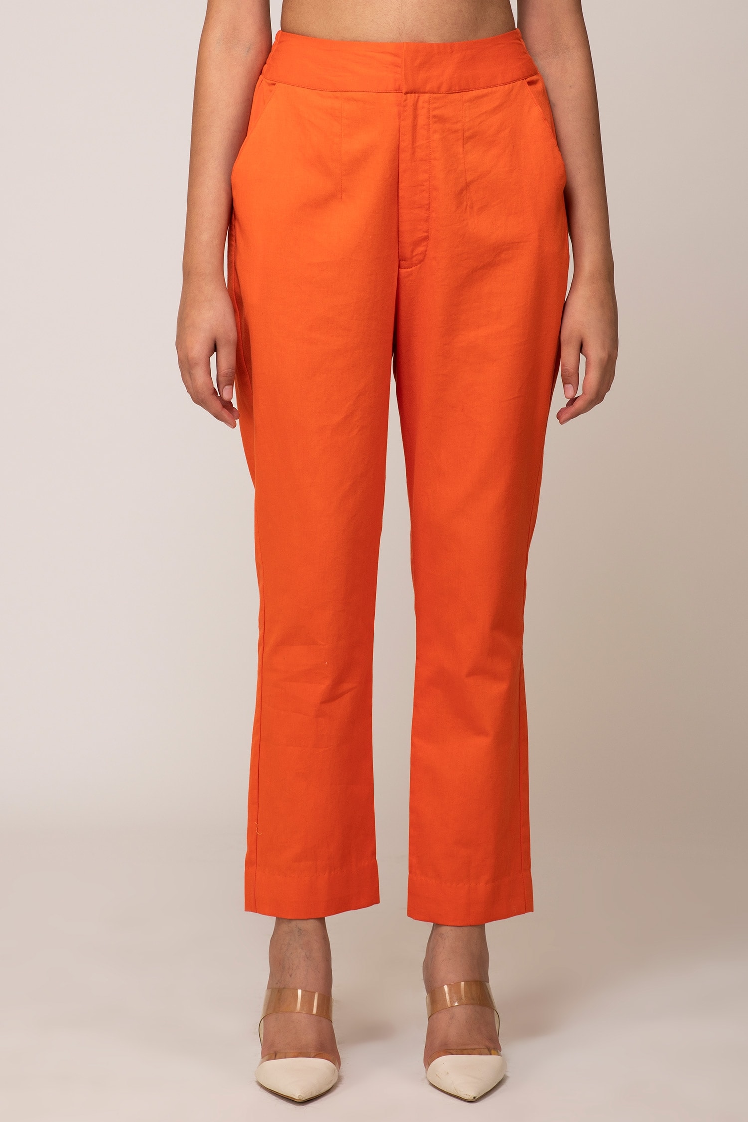 City Fashion Women's Slim Fit Orange Lumlum Cigarette Trouser Pants
