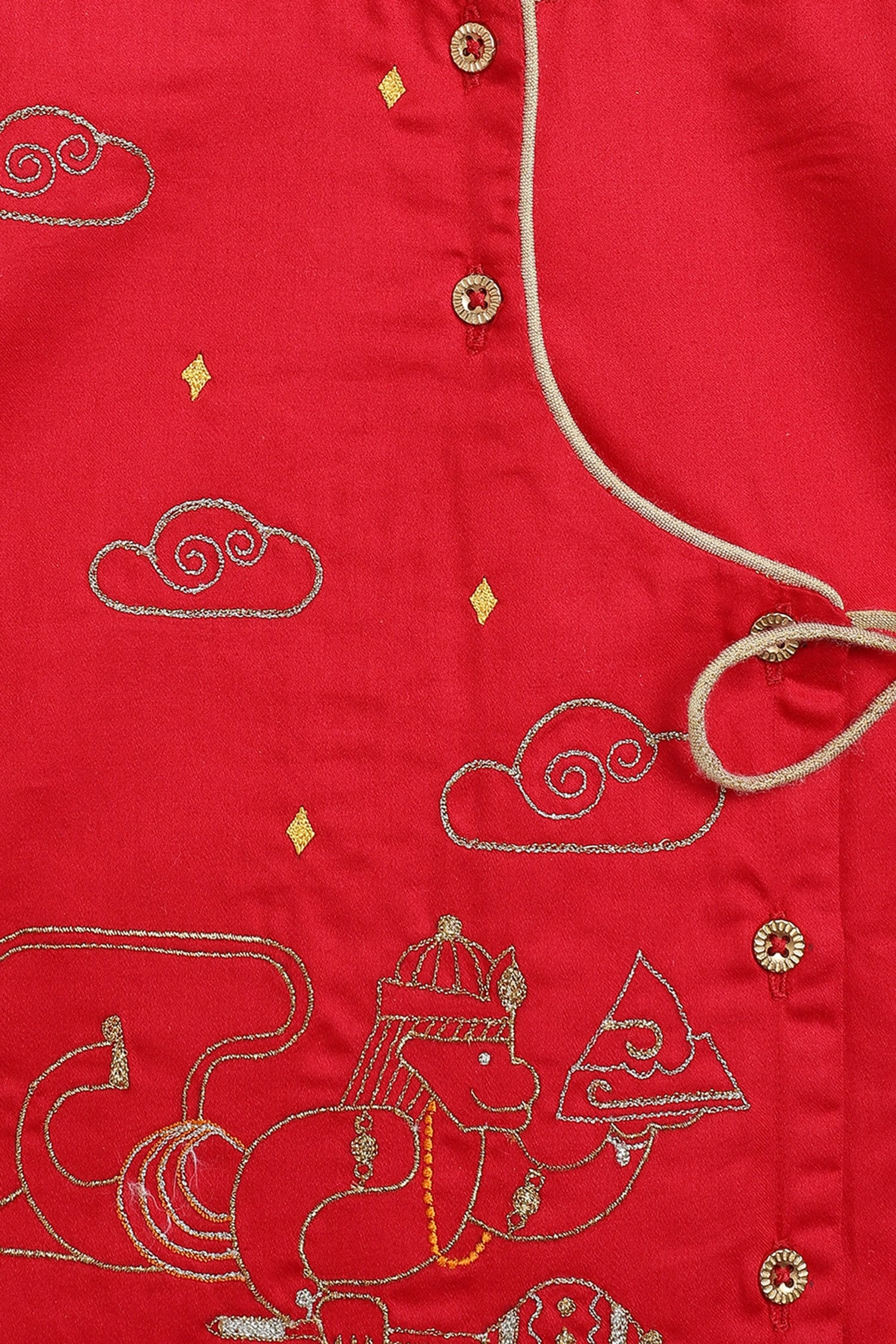 Buy Red Cotton Embroidered Krishna Hanuman Kurta And Dhoti