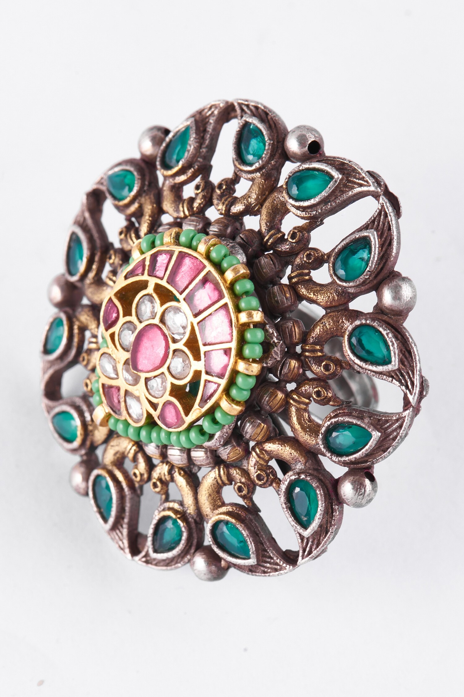 Buy Multi Color Jadau Kundan Embellished Ring by Zevar King Online 