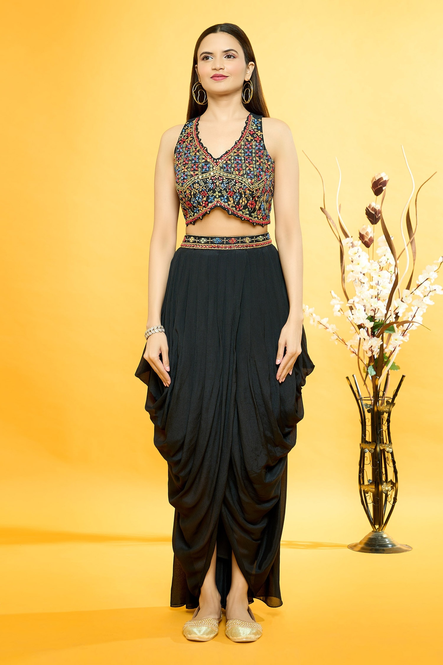 Our Mirror Embelished Indica Dhoti Skirt Paired With Hand