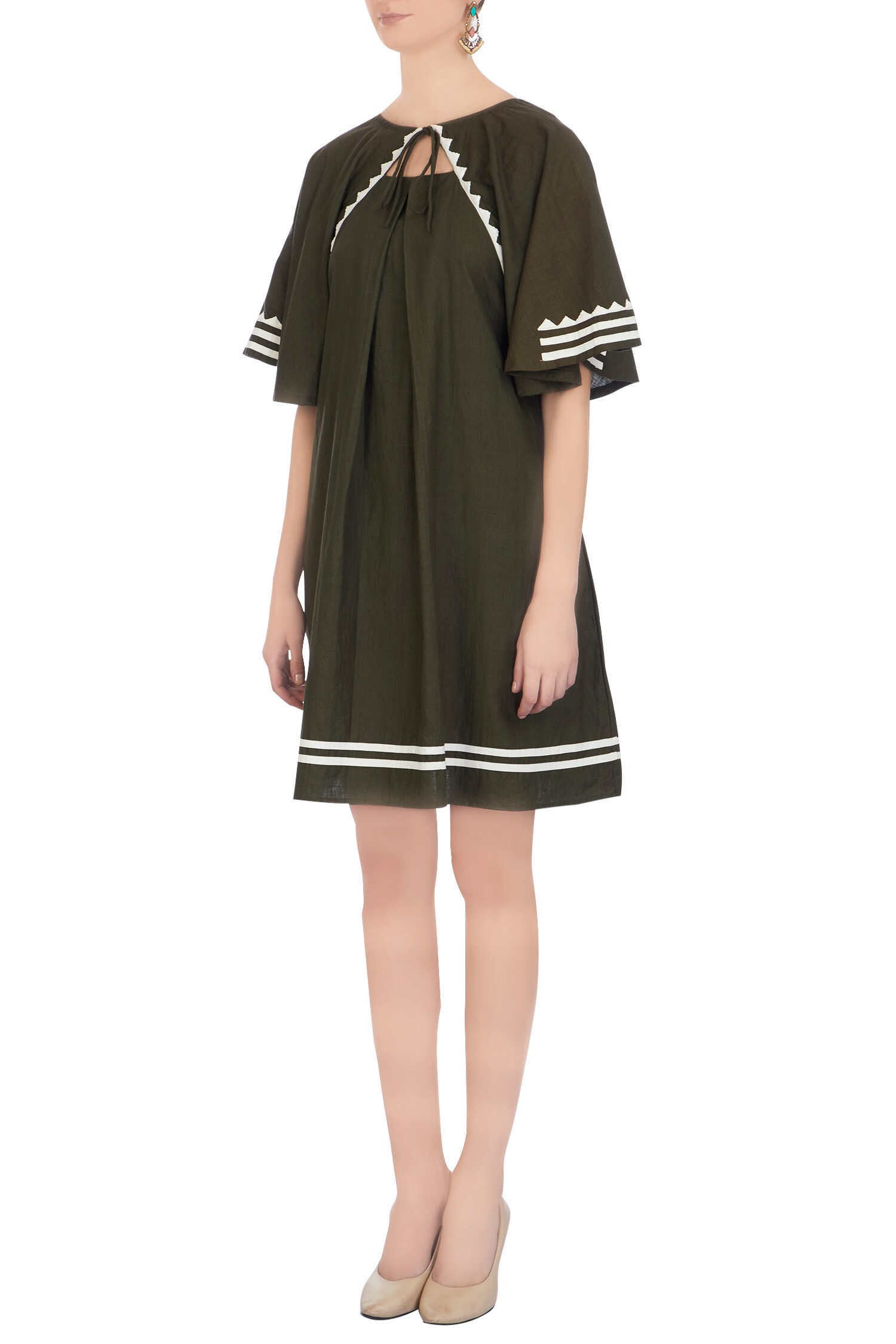 Buy Chambray & Co. Green Linen Hand Applique Work Dress Online Aza