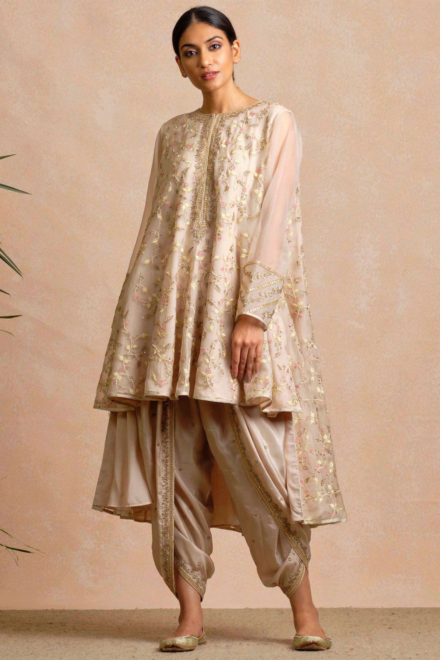 Buy Beige Kora Round Embroidered Kurta Set For Women by Sue Mue Online ...