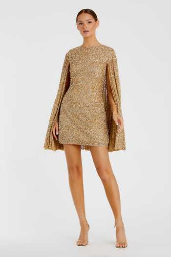 rose gold prom dress amazon Theia Gold Metallic Cape-Sleeve Split Maxi Dress – Club L London main image 0