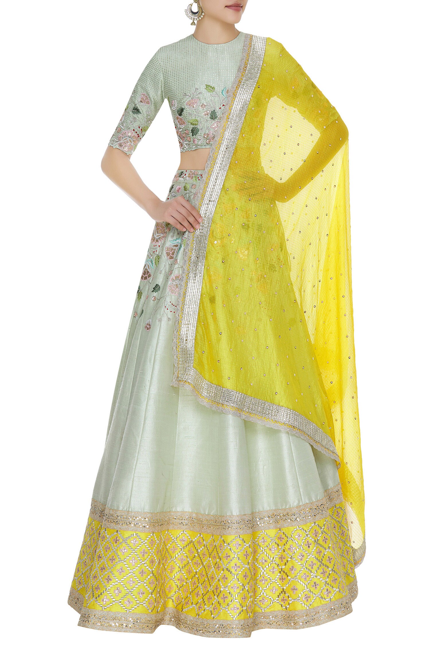 Buy Divya Reddy Yellow Floral Embroidered Lehenga Set Online | Aza Fashions