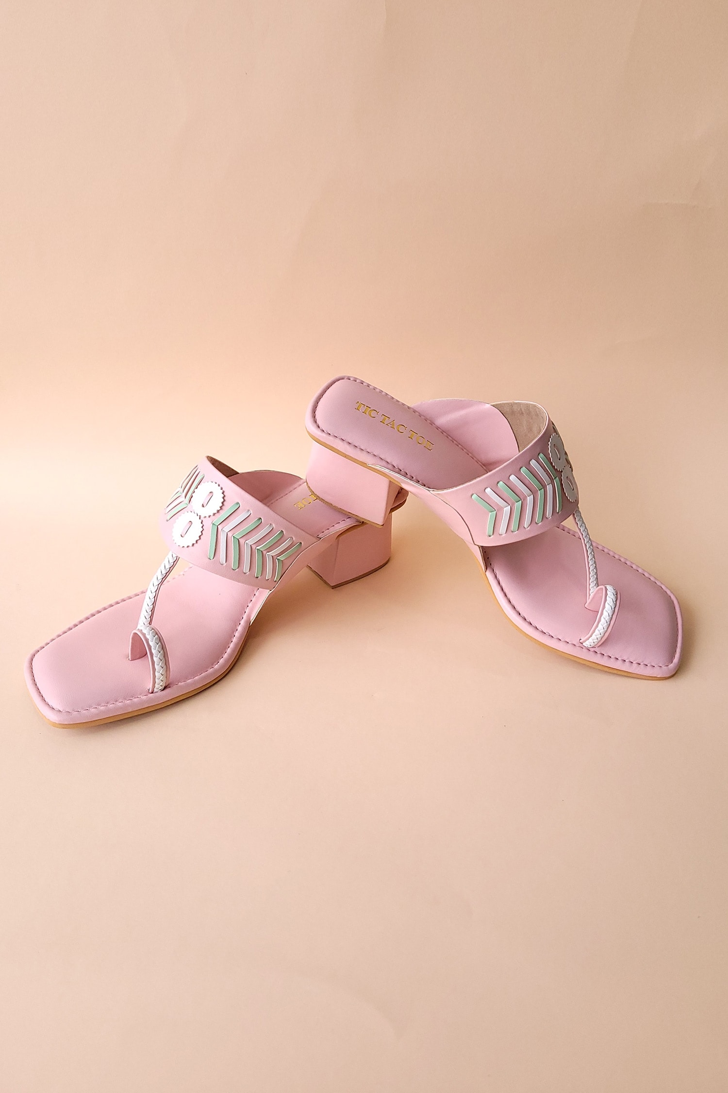 Buy Pink Plain Amber Kolhapuri Block Heels by Tic Tac Toe Footwear