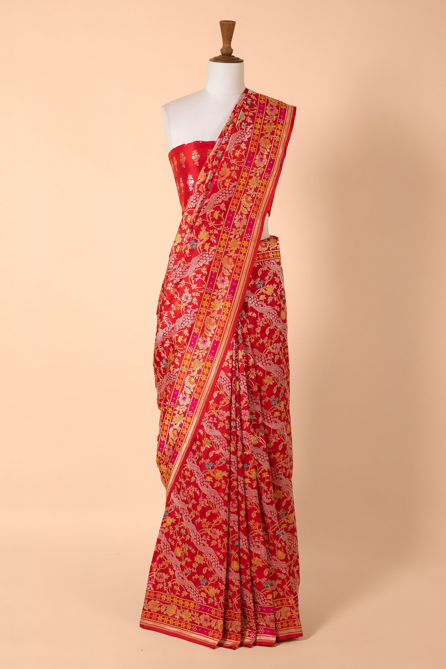 Ekaya Red Silk Woven Banarasi Kadwa Saree For Women