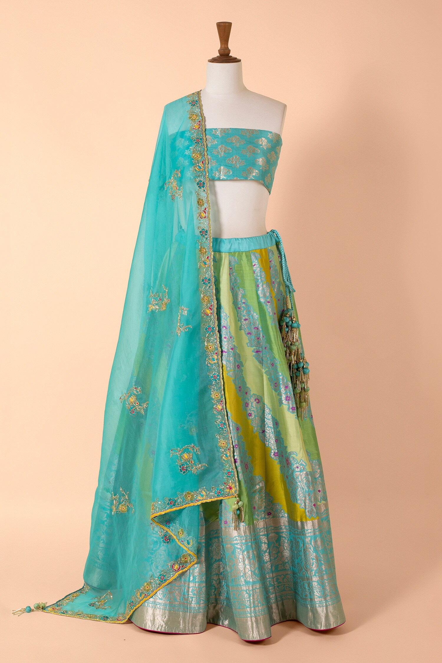 Buy Multi Color Silk Woven Kadwa Lehenga With Unstitched Blouse Fabric