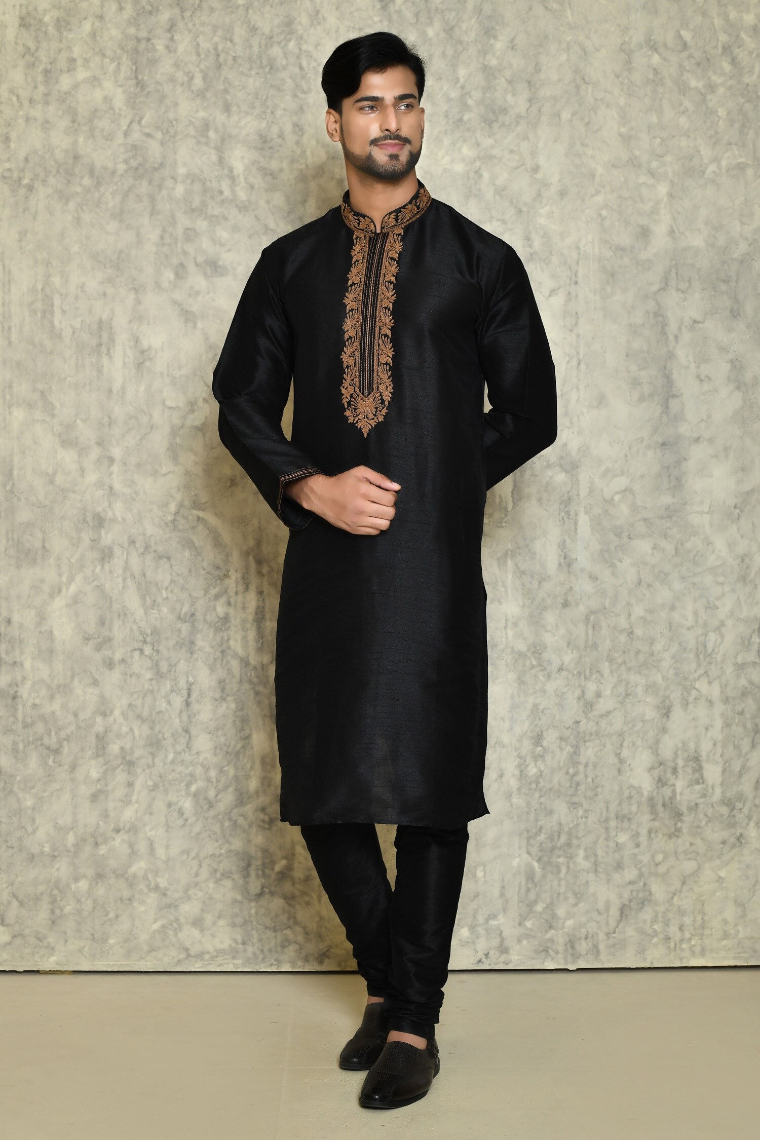 Buy Black Dori Embroidered Placket Kurta Set For Men by Arihant Rai ...