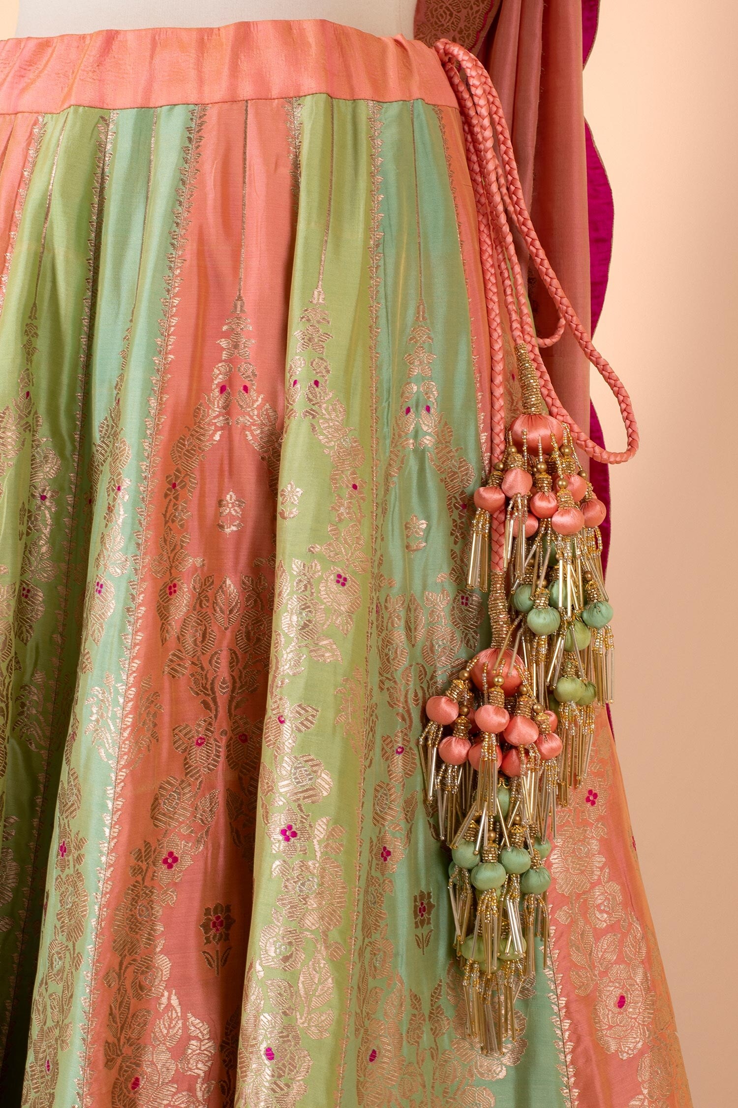 Ekaya_Multi Color Handwoven Silk Lehenga With Unstitched Blouse Fabric_Online_at_Aza_Fashions