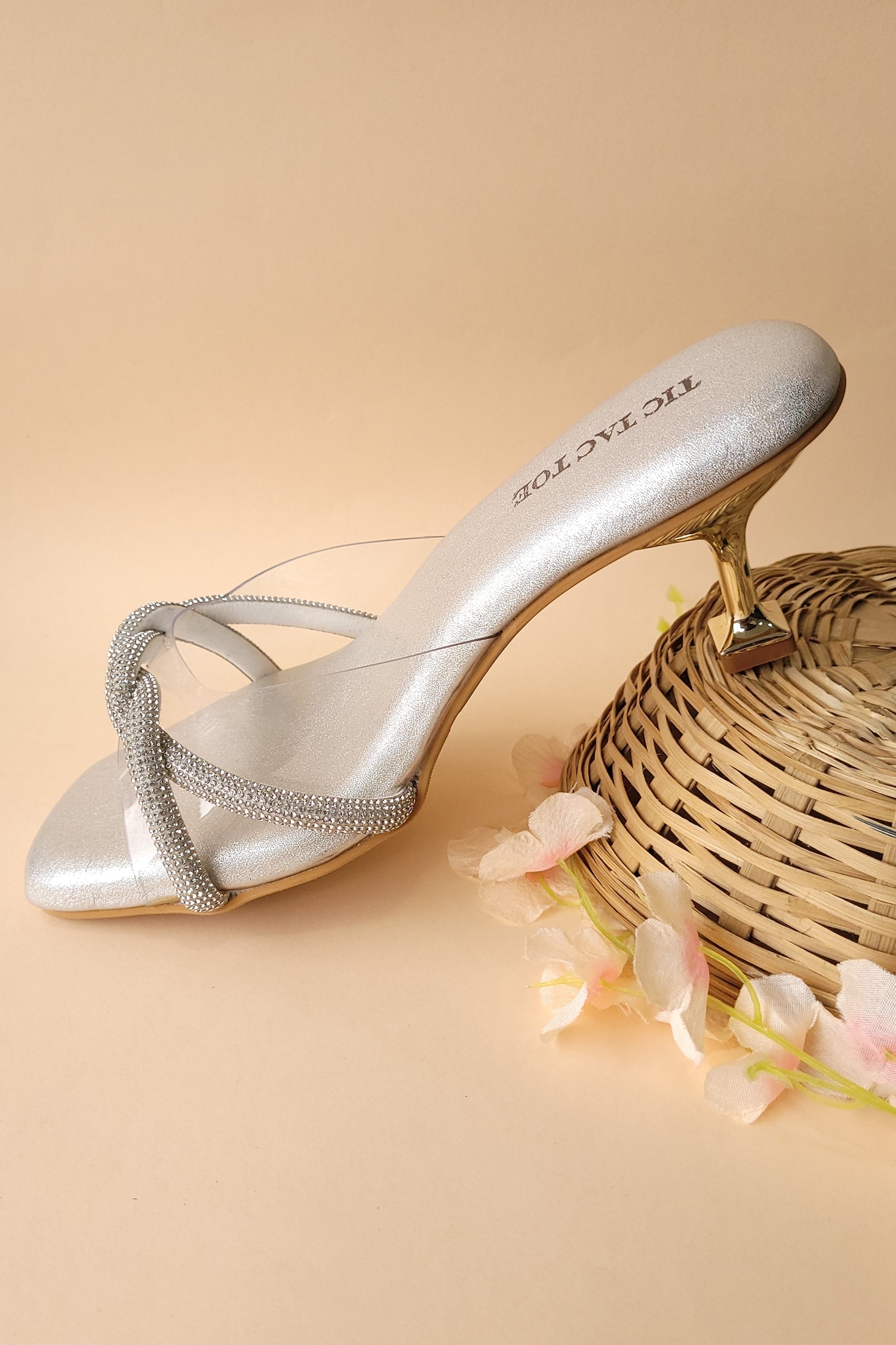 Wide Fit Silver Glitter Bow Kitten Heel Sandals | New Look