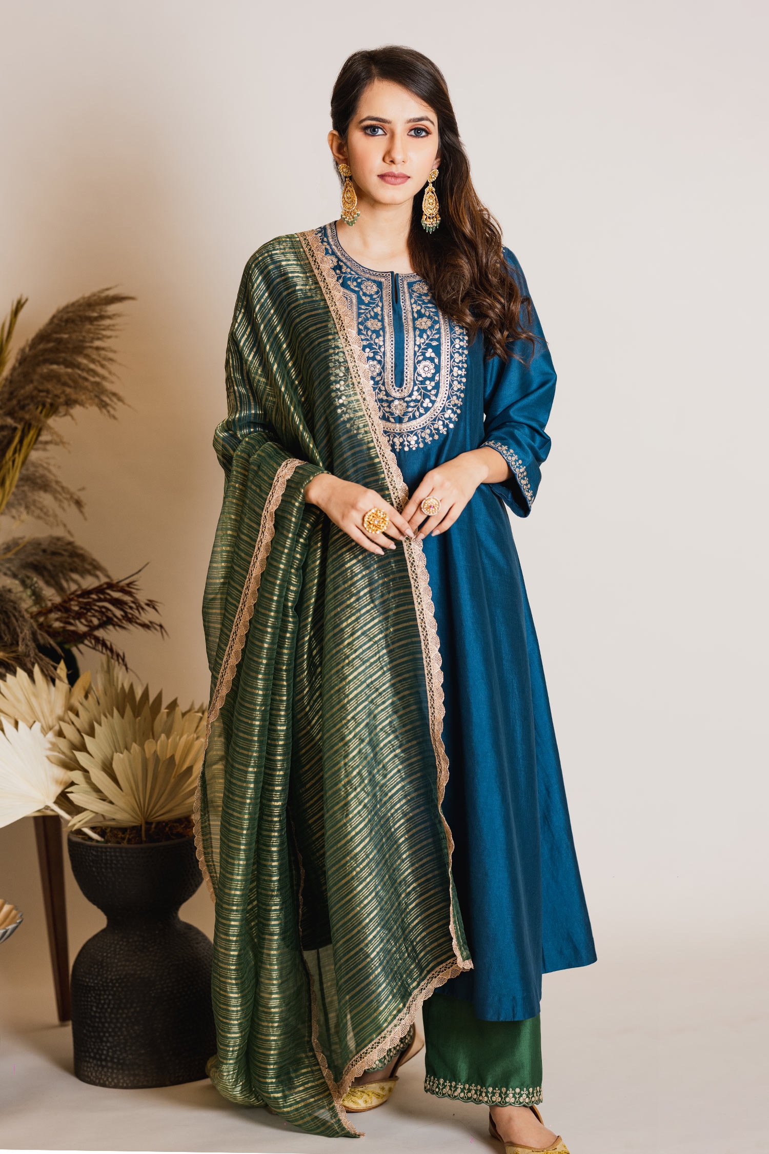 Buy Blue Silk Round Chanderi Kurta Set For Women by Maliha by Anar and ...