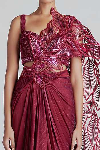 Women's Chiffon Metallic Embellished Designer Saree With Blouse Piece