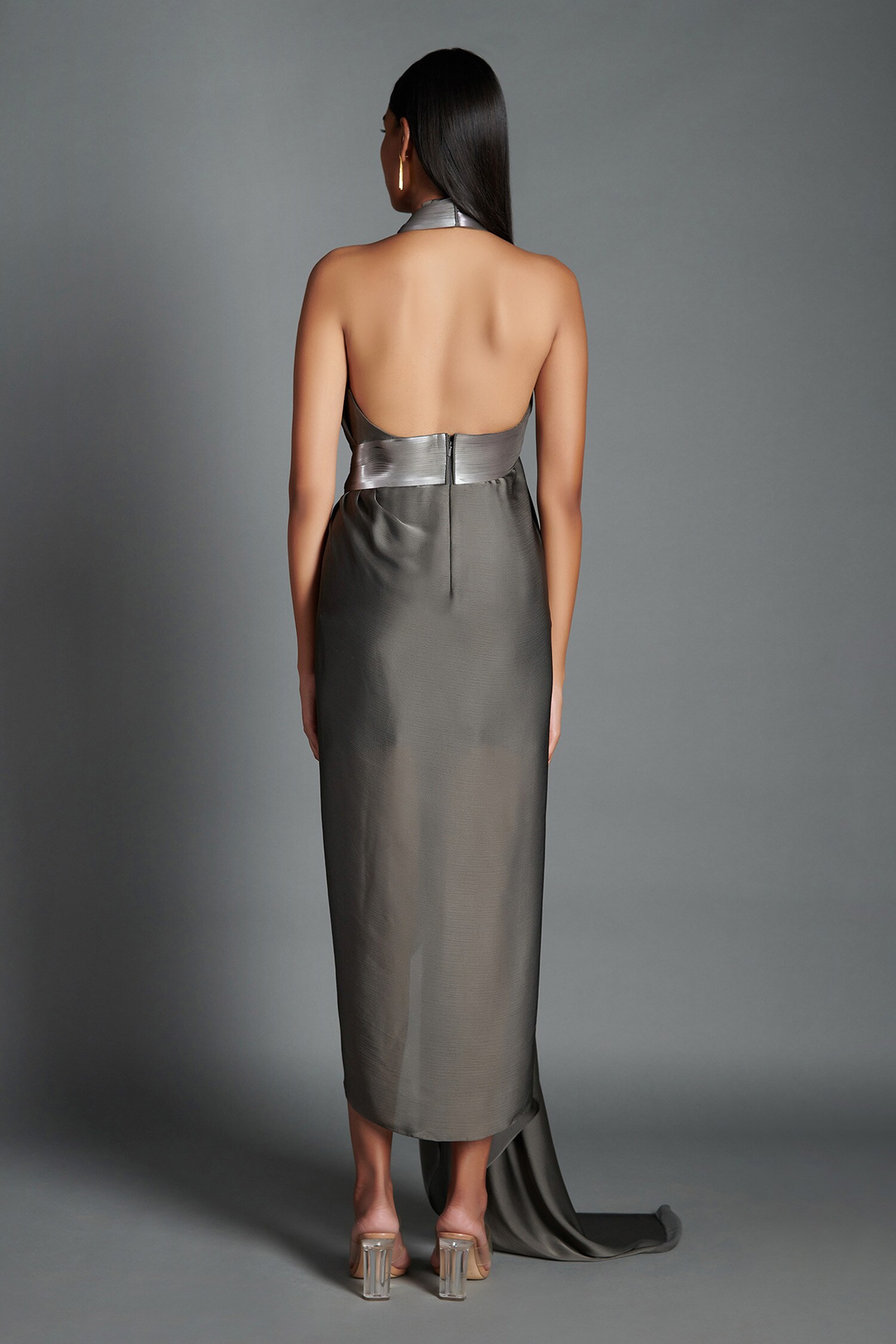 Grey hotsell backless dress