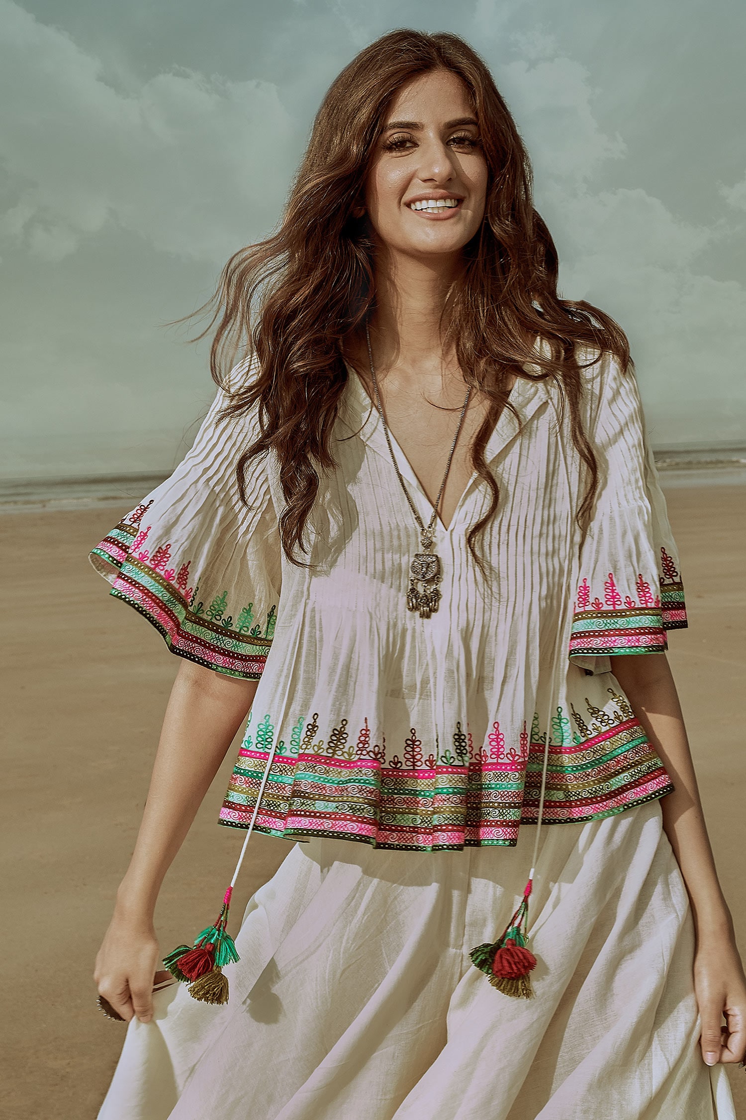 Divya by Divya Anand White Kora Mulmul Round Embroidered Top For Women